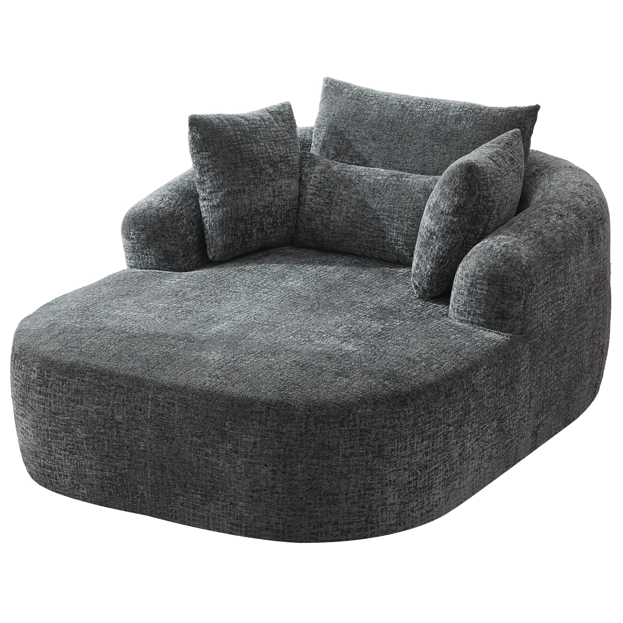 Gemütliche Chaiselongue aus Chenille-Stoff, übergroßes, geschwungenes Akzentsofa mit 4 Zierkissen, modernes Polstersofa für Wohnzimmer, Schlafzimmer oder Wohnung (Grau)