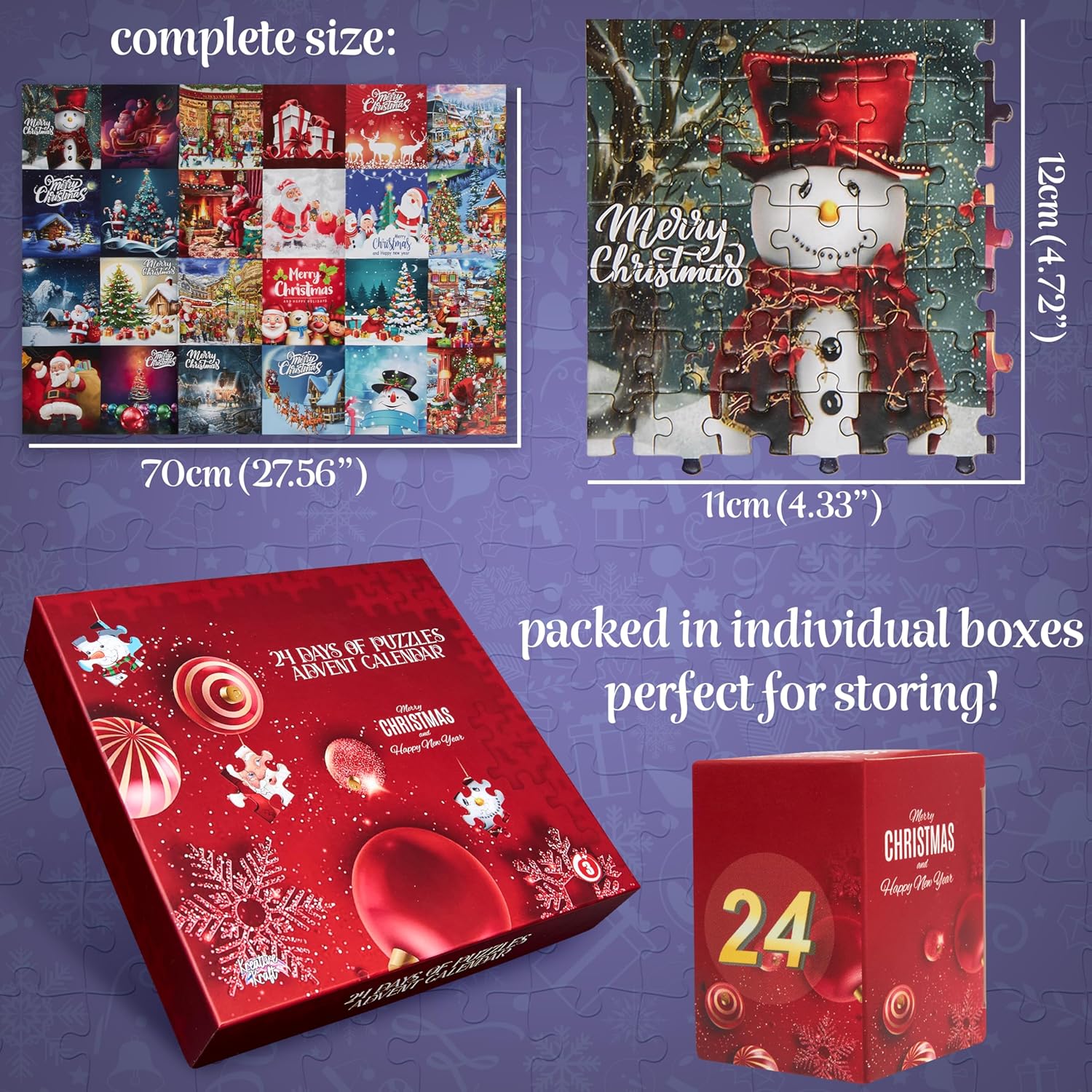 KreativeKraft Puzzle Advent Calendar 2025 for Kids, Teens, Adults Christmas Countdown Calendar, 24 Mini Puzzles Building a Final Holiday Scene Gifts