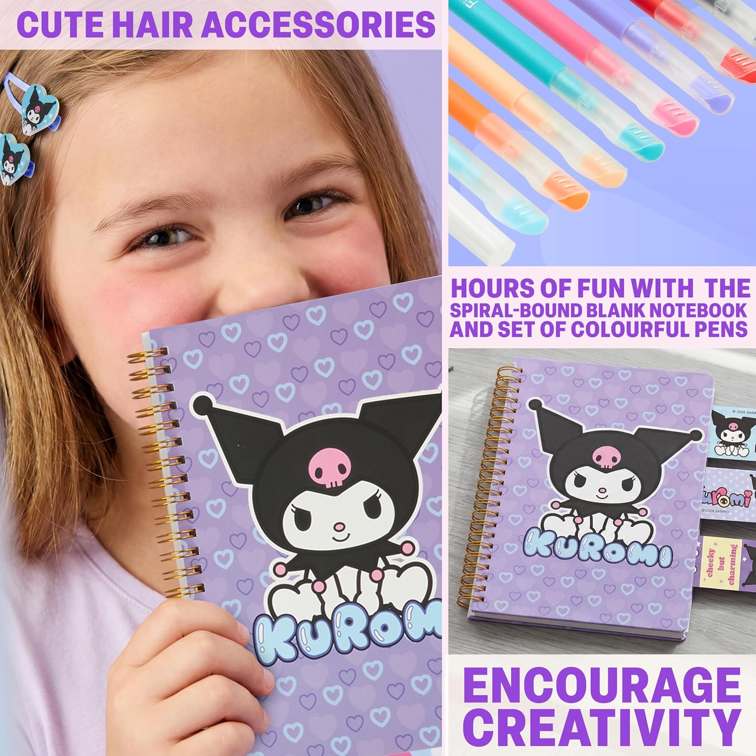 Hello Kitty Kuromi DIY Journal Kit for Girls Tweens, Sanrio A5 Spiral Notebook with Stickers, Stationery Set, Cute Art & Crafts Supplies, Diary Set, Kawaii Anime Gifts for Girls (Purple Kuromi)