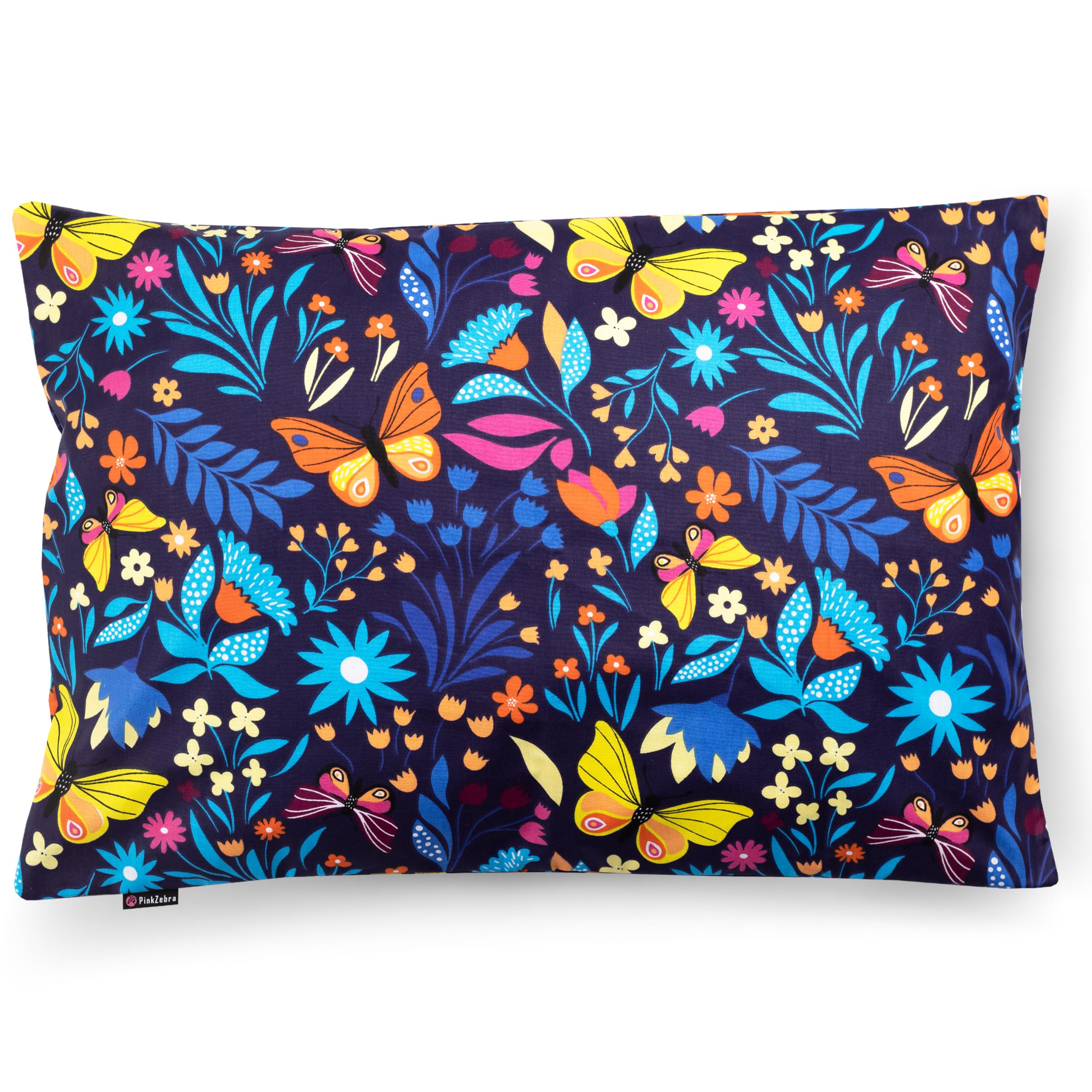 PinkZebra Kopfkissenbezug, Kissenbezug 20 x 30 cm aus 100% Baumwolle, Kissenhülle, Öko-tex Standard 100, Kinderbezüge mit Reißverschluss, Schmetterlinge Bunt