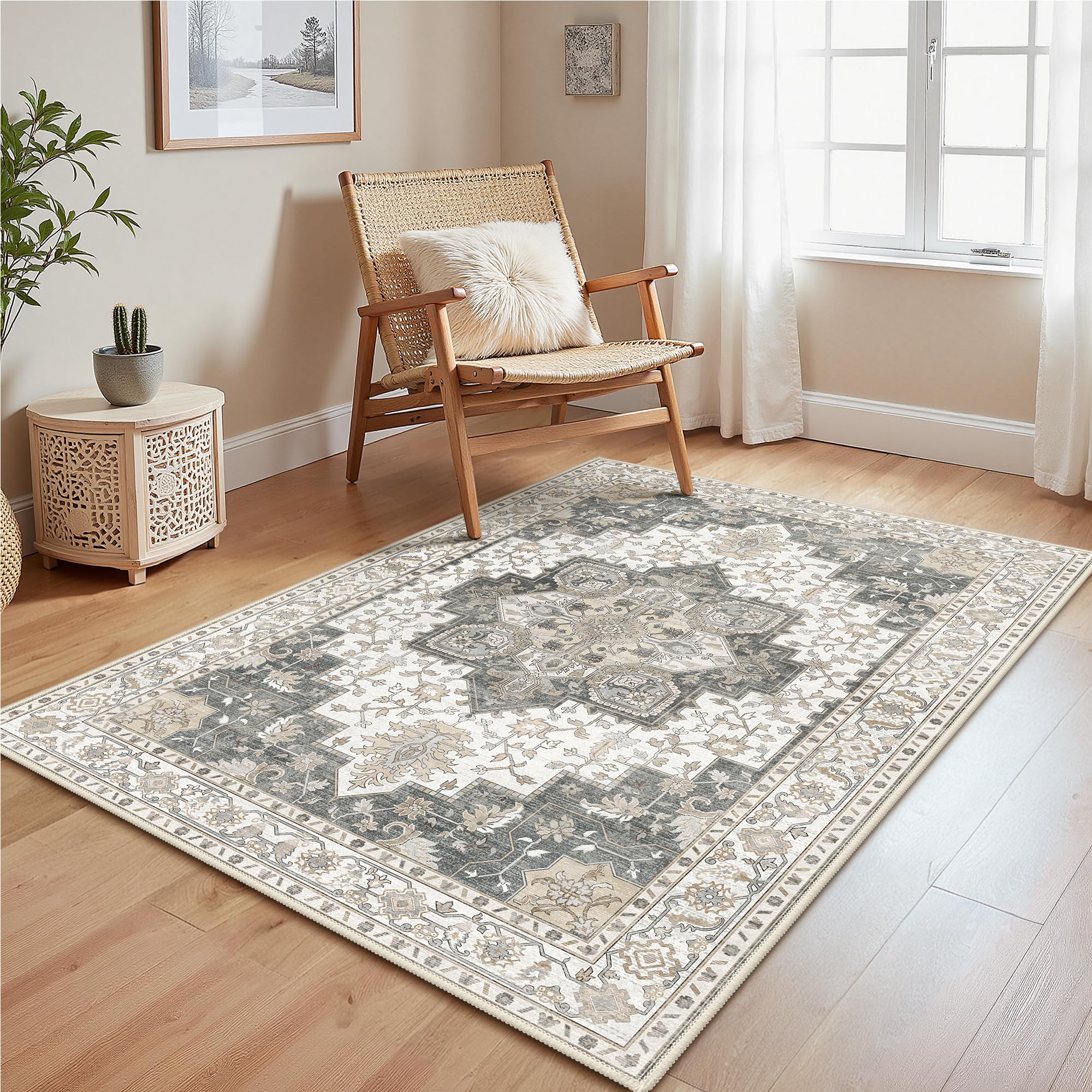 GENIMO Rugs Living Room 120x170cm, Vintage Boho Area Rugs, Machine Washable, Non-Slip Carpet, Low Pile, Non-Shedding, Traditional Oriental Printed Design, Dining Room, Home, Office, Bedroom, — image 1