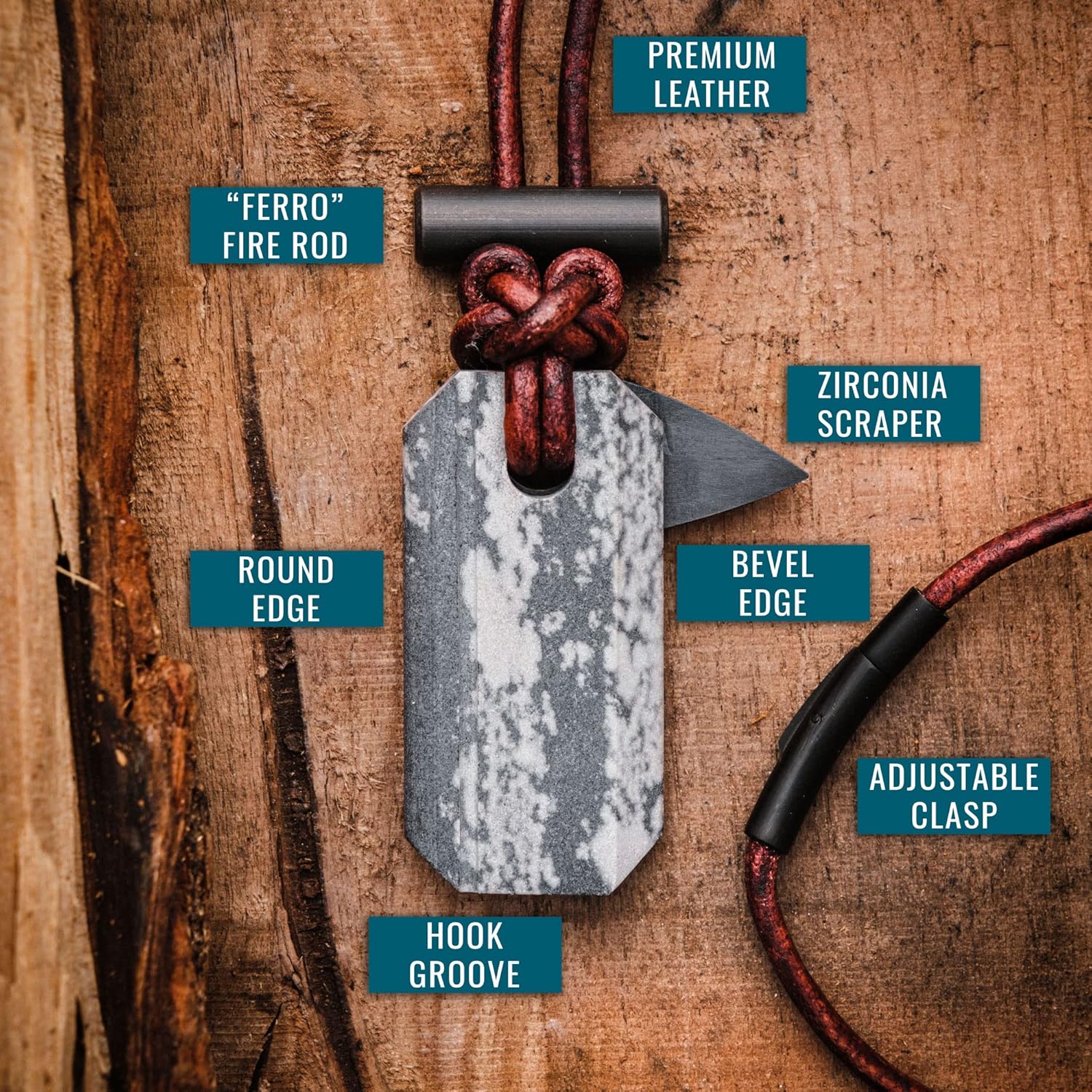 Wazoo Viking Spark™ | Whetstone Sharpener & Fire Starter Necklace | MADE IN USA! - Image 2