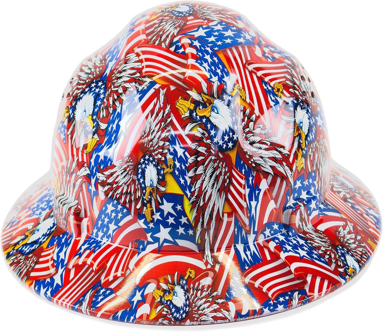 RK-HP44-FLAG Patterned Hard Hat Full Brim Style with 4 Point Ratchet Suspension (Flag)