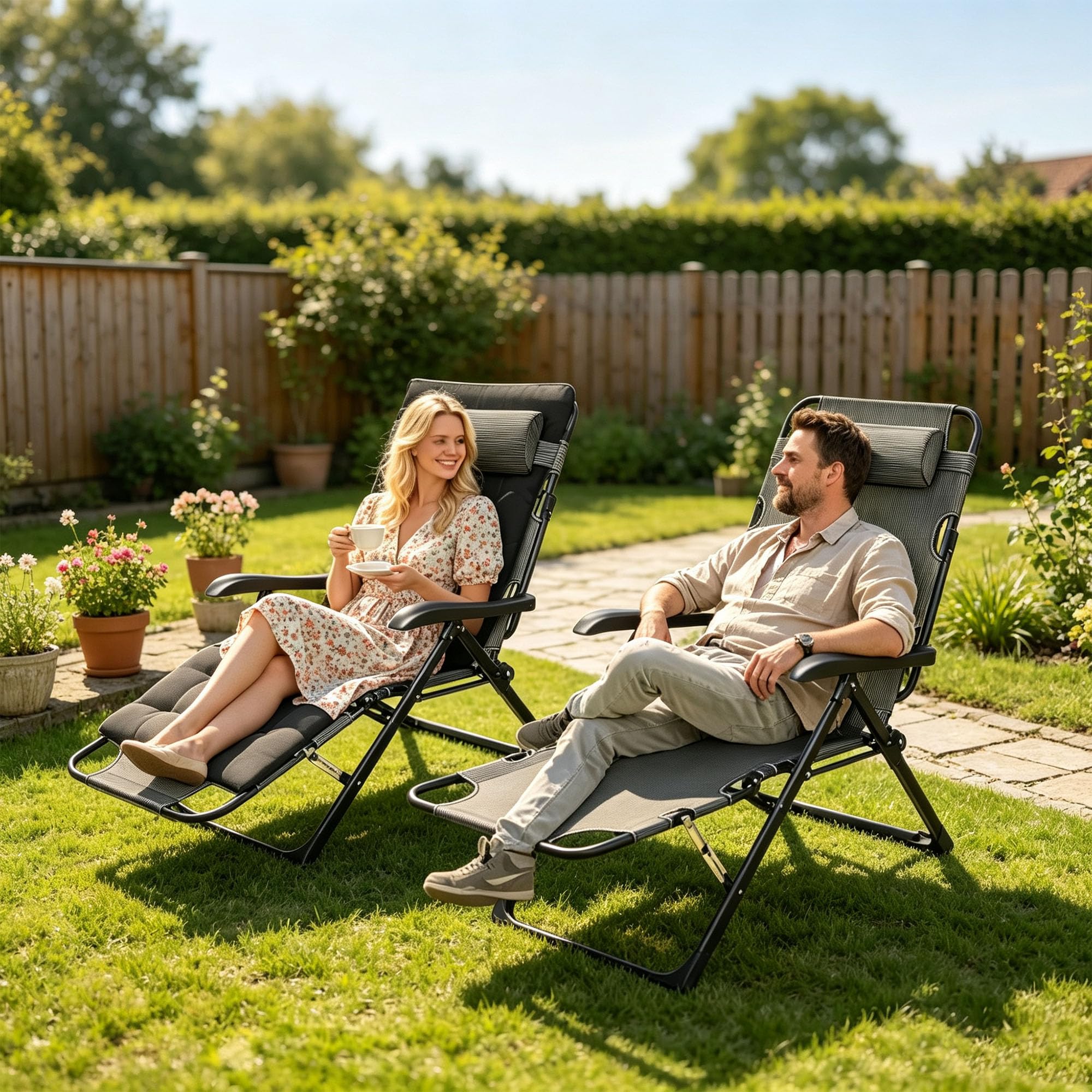 Sonnenliege Klappbar Liegestuhl Extra Groß Gartenliege,Relaxliege Outdoor mit Auflage,Relaxsessel Garten 7-fach Verstellbare Rückenlehne & Fußstütze,Liege Klappliege für Balkon Patio Wohnzimmer
