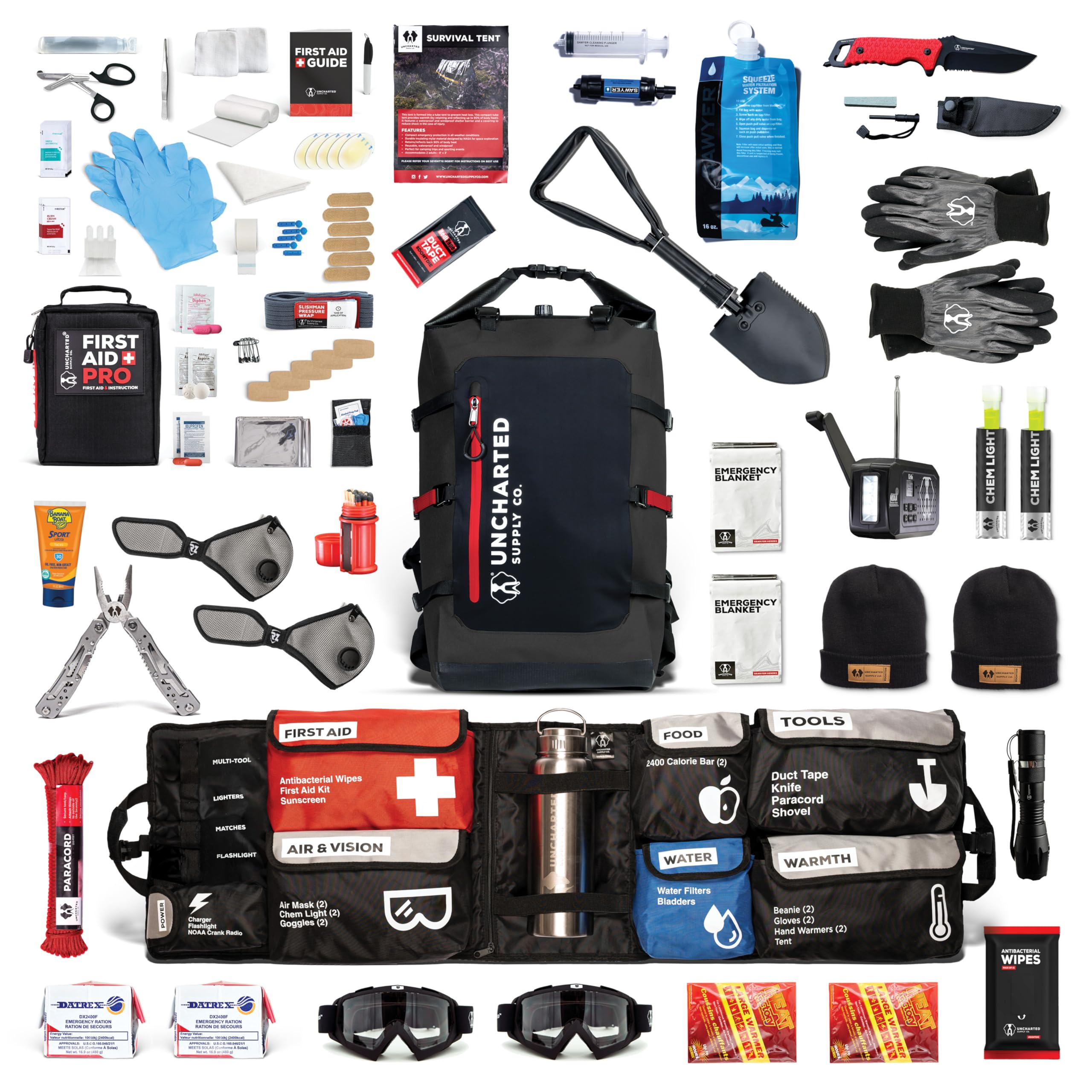 Uncharted Supply Co. The SEVENTY2® Pro 2-Person Survival System – 72 Hour Emergency Preparedness Kit with 60+ Tools for Home, Car, Camping, and