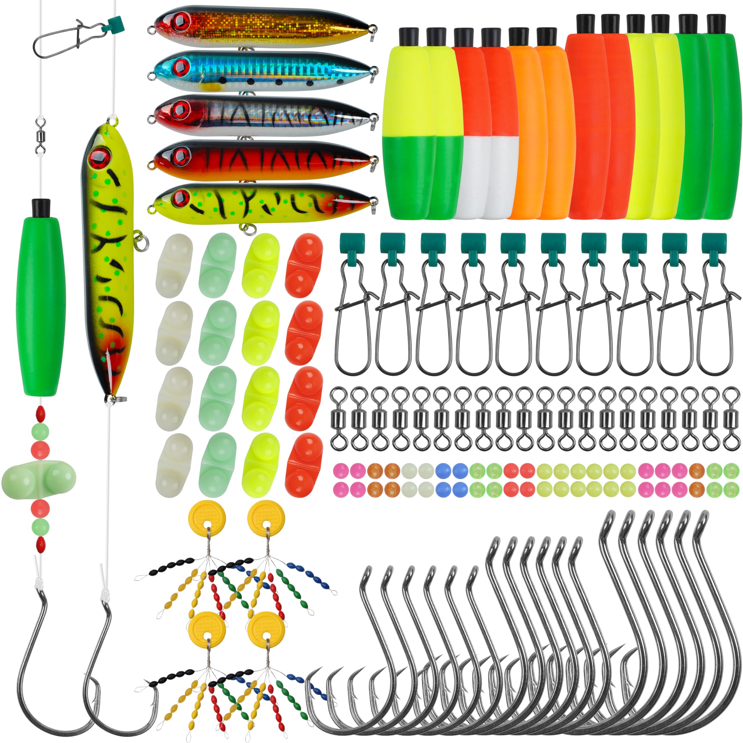 SILANON Catfish Rig Tackle Making Kit,135pcs Catfishing Tackle Accessories with Catfish Floats Catfish Hooks Swivels Fishing Rattles Bells Beads Bobber Stoppers Catfishing Gear Equipment