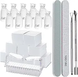 Hoewina Kit de Ferramentas para Remoção de Esmalte Em Gel, com 10 Clipes de Unha, 400 Unidades de Toalhetes Sem Fiapos, Limas de Unha 100/180, Bloco Tampão 400/4000, Escova de Unhas, Empurrador de Cutícula e Descascador (Transparente)