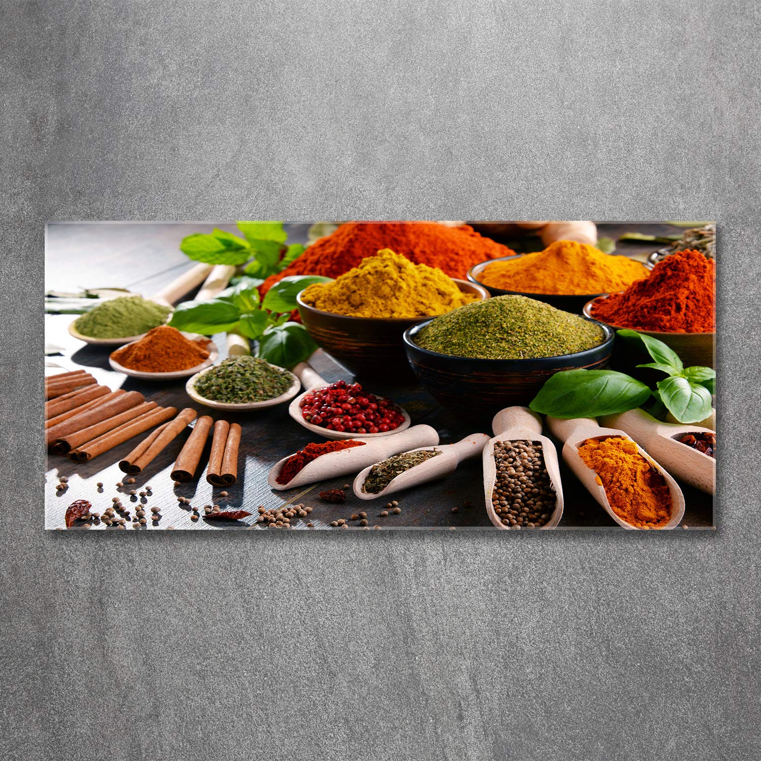 Tulup Glas-Bild Wandbild aus Glas - Wandkunst - Dekorative Wand für Küche & Wohnzimmer 120x60 - Bunte Gewürze - Mehrfarbig