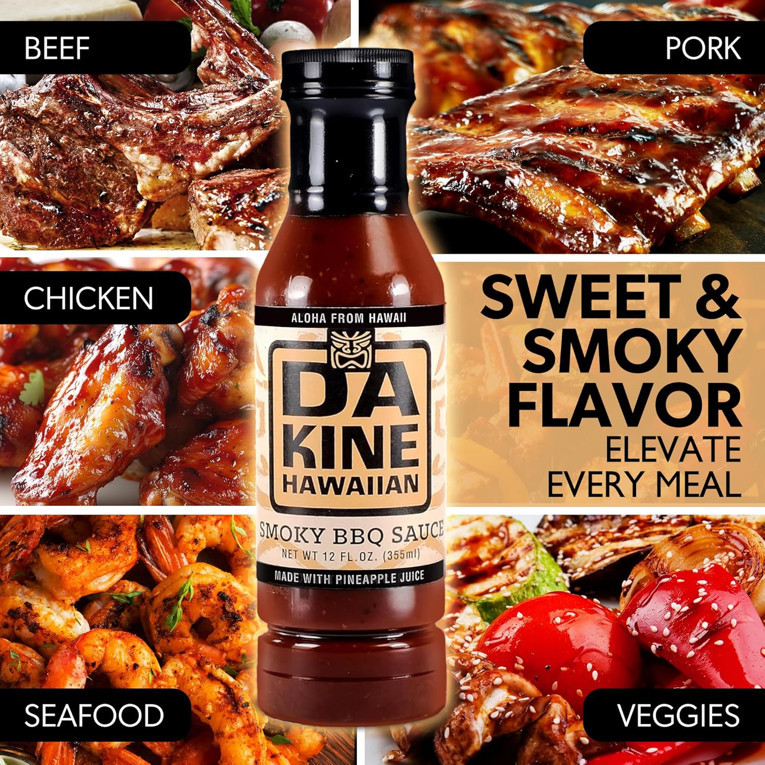 Da Kine Hawaiian Smoky BBQ Sauce, Premium Gourmet Barbecue Sauce Made in Small Batches, Gluten-Free BBQ Sauce for Meat, Fish, and Vegetables - Smoky (3 Pack) - Image 3