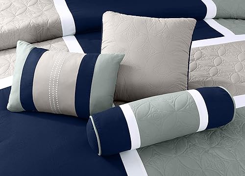 Vista 80 de Chezmoi Collection Upland - Juego de edredón acolchado de retales, 7 piezas, morado/negro/gris, tamaño matrimonial Púrpura/Negro/Gris