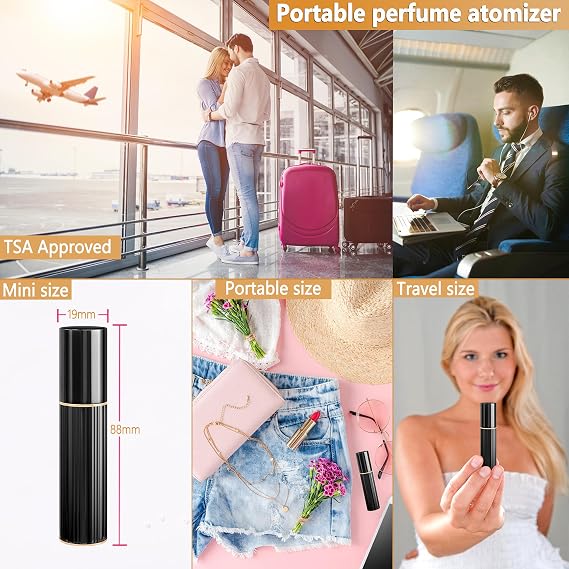 Travel Bottle Refillable Perfume Atomizer - 5ML Luxury Leakproof Perfume Atomizer Refillable, Perfume Travel Spray Bottle, Mini Perfume Bottle (Black)