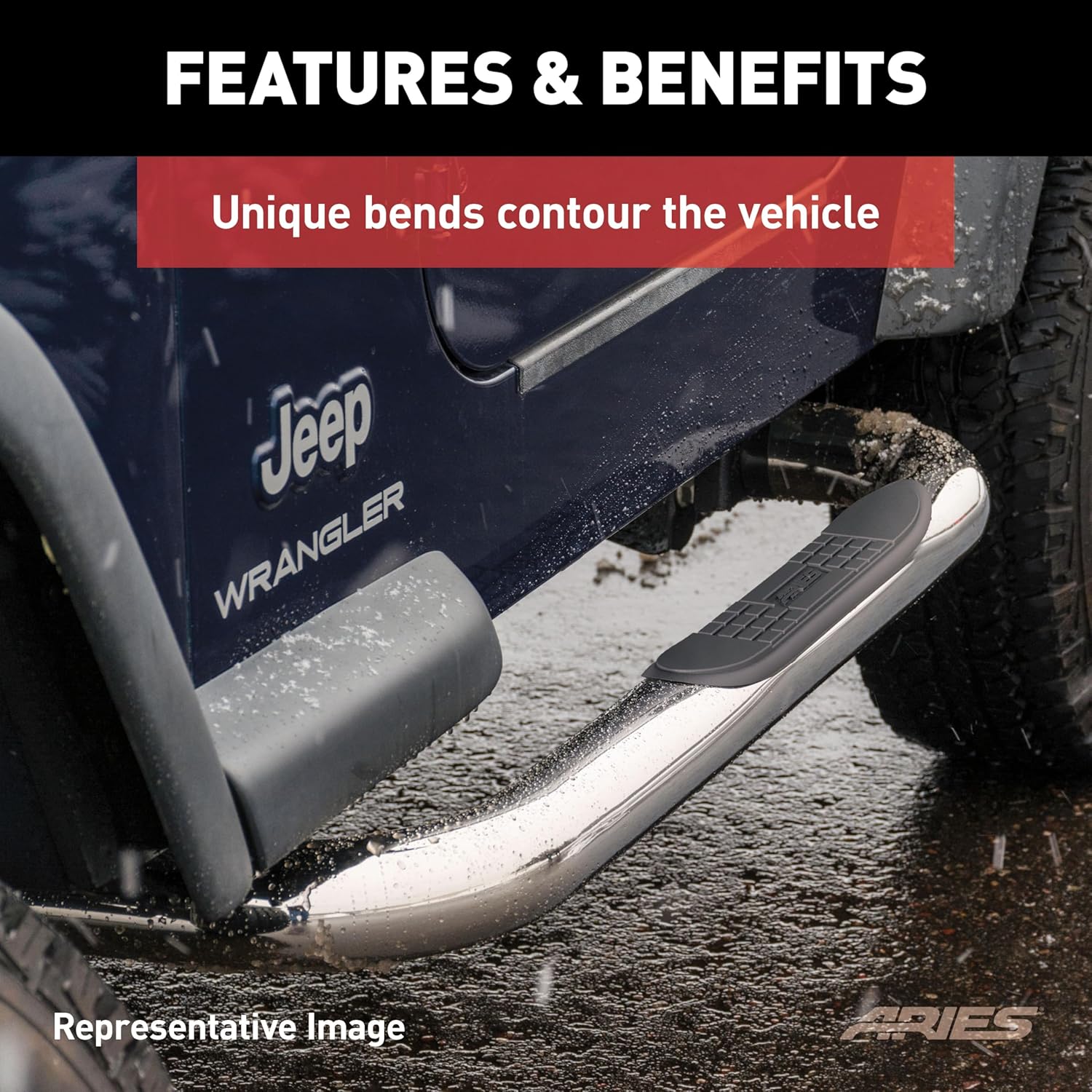 ARIES 204017-2 3-Inch Round Polished Stainless Steel Nerf Bars, No-Drill, Fits Select Chevrolet Silverado, GMC Sierra 1500, 2500, 3500 HD