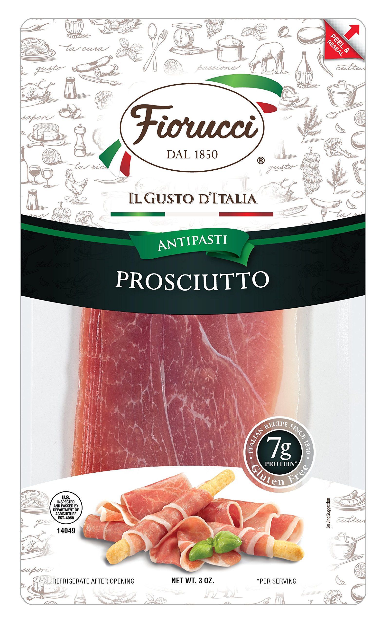 FiorucciProsciutto, Hand-selected, Hand-trimmed and Carefully Aged, 7g of Protein, 3 Oz (Pack of 12)