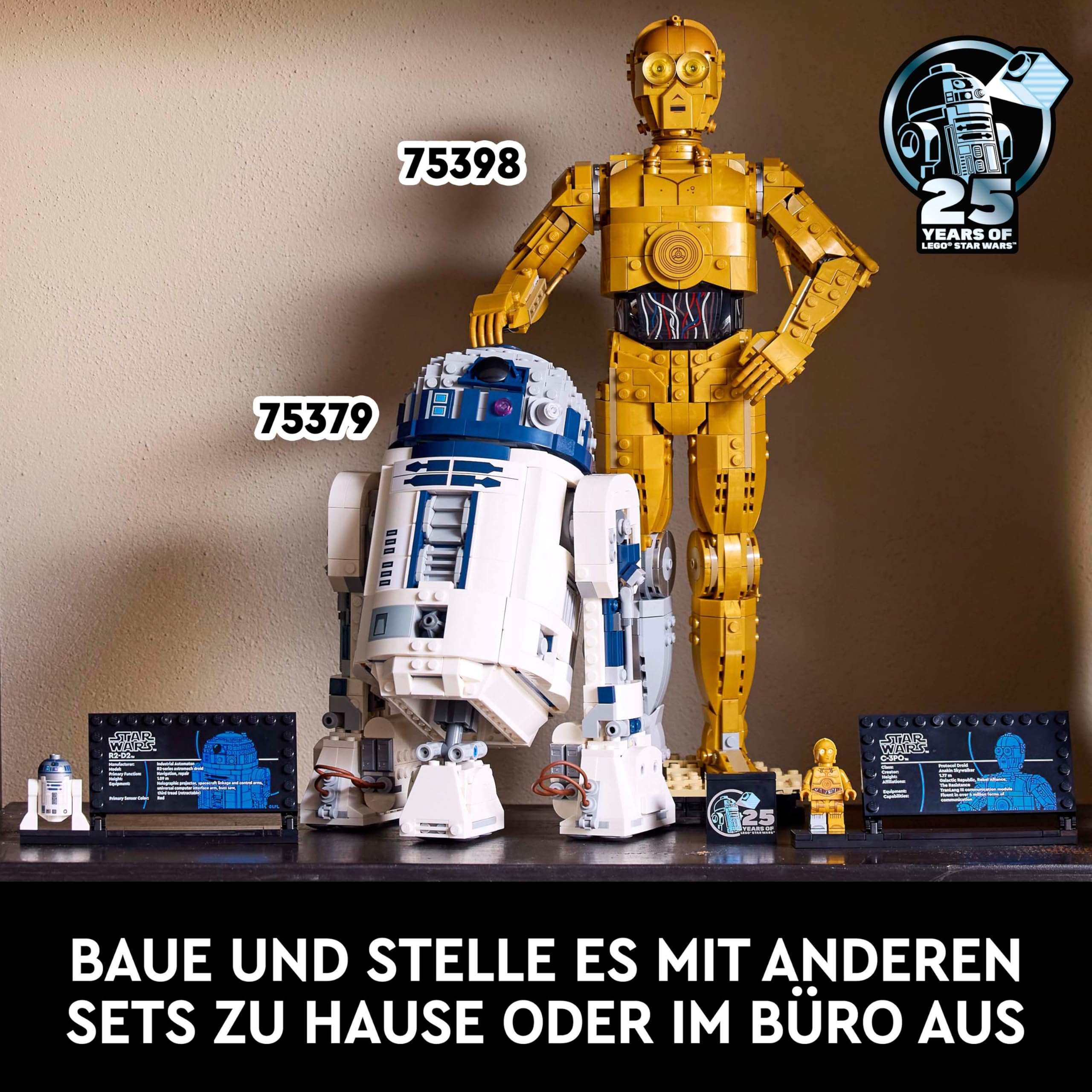 LEGO Star Wars 75398 C-3PO Figur – Sammler Modell für Erwachsene – mit Ständer, Infotafel und Minifigur zum Bauen, Spielen und Ausstellen – Geschenkidee für Fans | Sammlerdisplay Modellbausatz für Erwachsene, Ständer, Plakette & Minifigur, Heimdekoration,