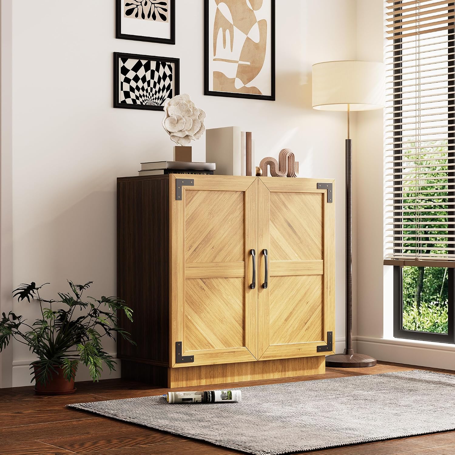 31.5" Modern Farmhouse Sideboard Buffet Cabinet with Adjustable Shelves, Minimalist Kitchen Credenza Storage Cabinet with Doors & Coffee Bar for Living Room, Dining Area & Entryway