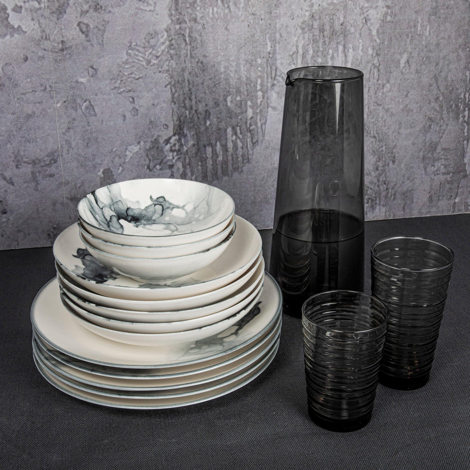 Elegant 24-Piece Dinner Set, 100% Porcelain | Includes Deep Plates, Cake Plates, Service Plates & Bowls | Microwave & Dishwasher Safe | Perfect for Any Occasion