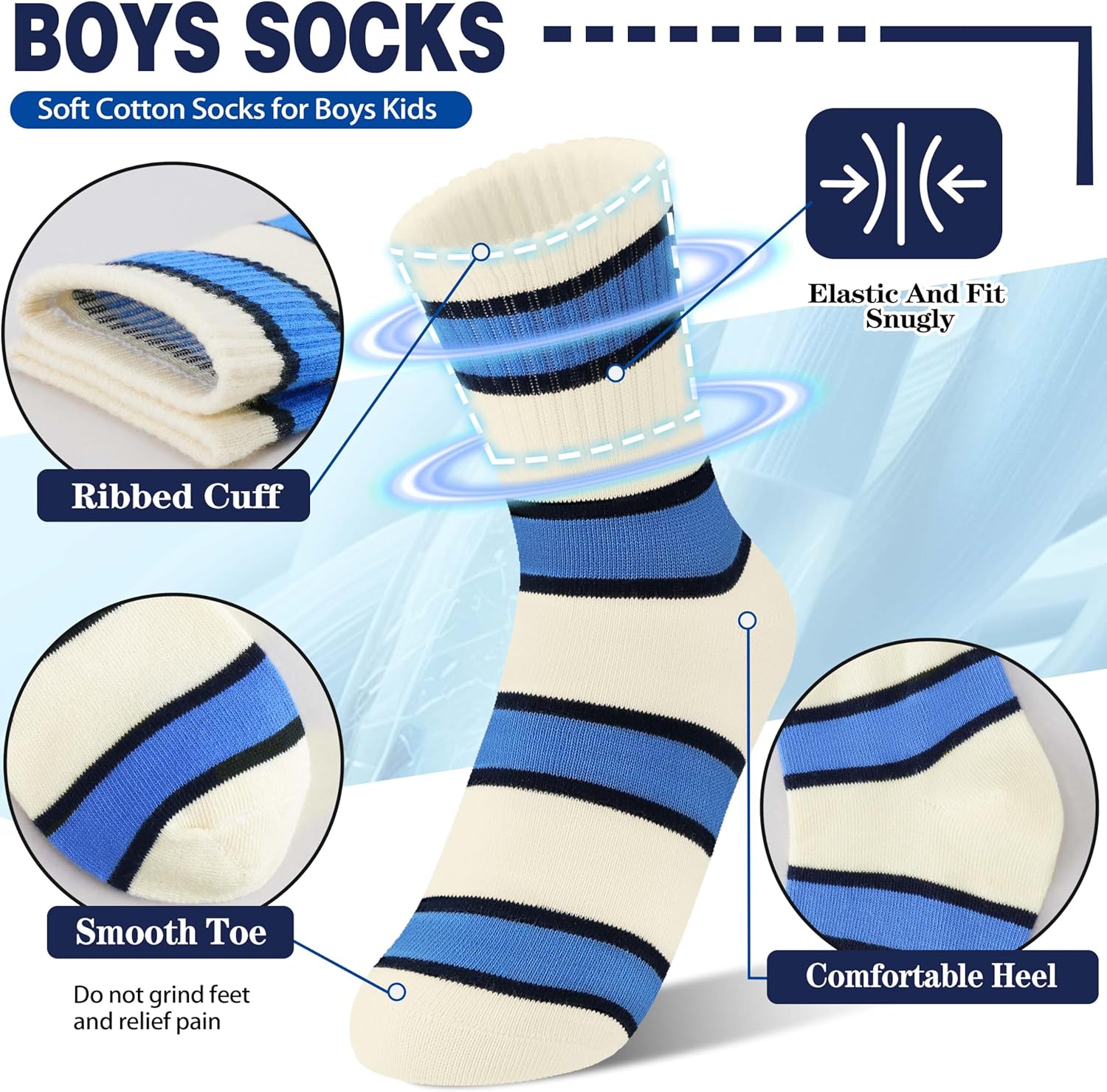 Kids Boys Girls Athletic Sport Socks Basketball Outdoor Cotton Crew Breathable Striped Socks 6 Pairs - Image 3