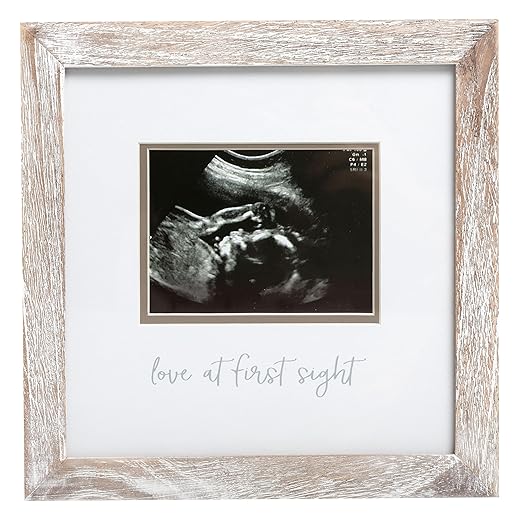 Pearhead Love at First Sight Rustic Sonogram Photo Frame, Baby Ultrasound Keepsake Picture Frame, Gender-Neutral Nursery Décor, 4" x 3" Photo Insert, Distressed Wood