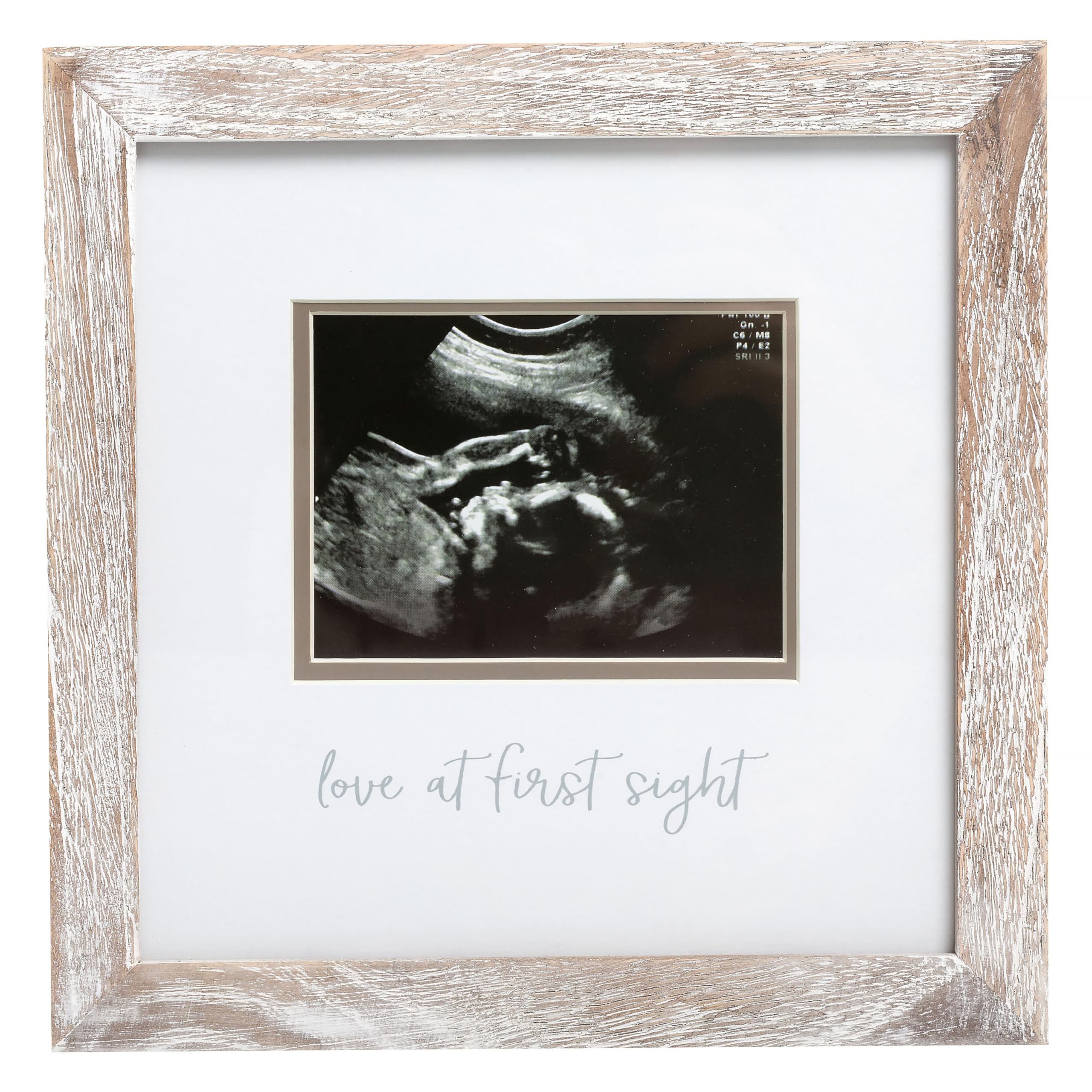 Pearhead Love at First Sight Rustic Sonogram Photo Frame, Baby Ultrasound Keepsake Picture Frame, Gender-Neutral Nursery Décor, 4" x 3" Photo Insert, Distressed Wood