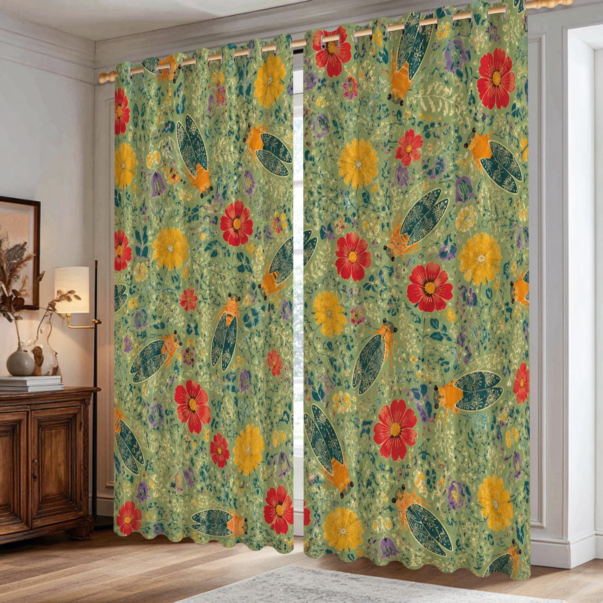 Rideaux occultants motif feuilles de cigale pour créer un cocon de nature en chambre