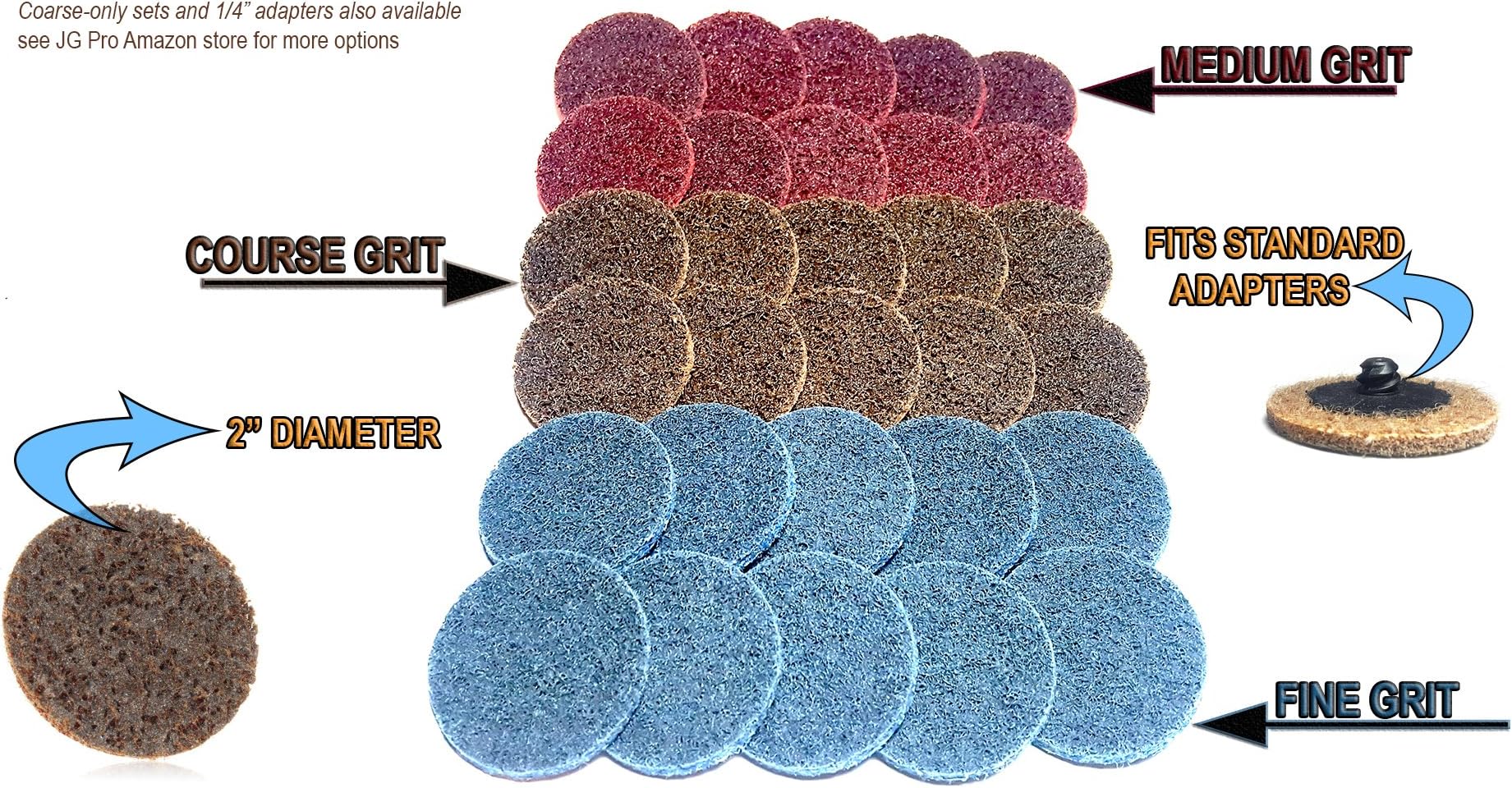 JG Pro2" Assorted Grit Quick Change Sanding Discs // Surface Condition Discs // for Die Grinder or Drill // Coarse Medium Fine