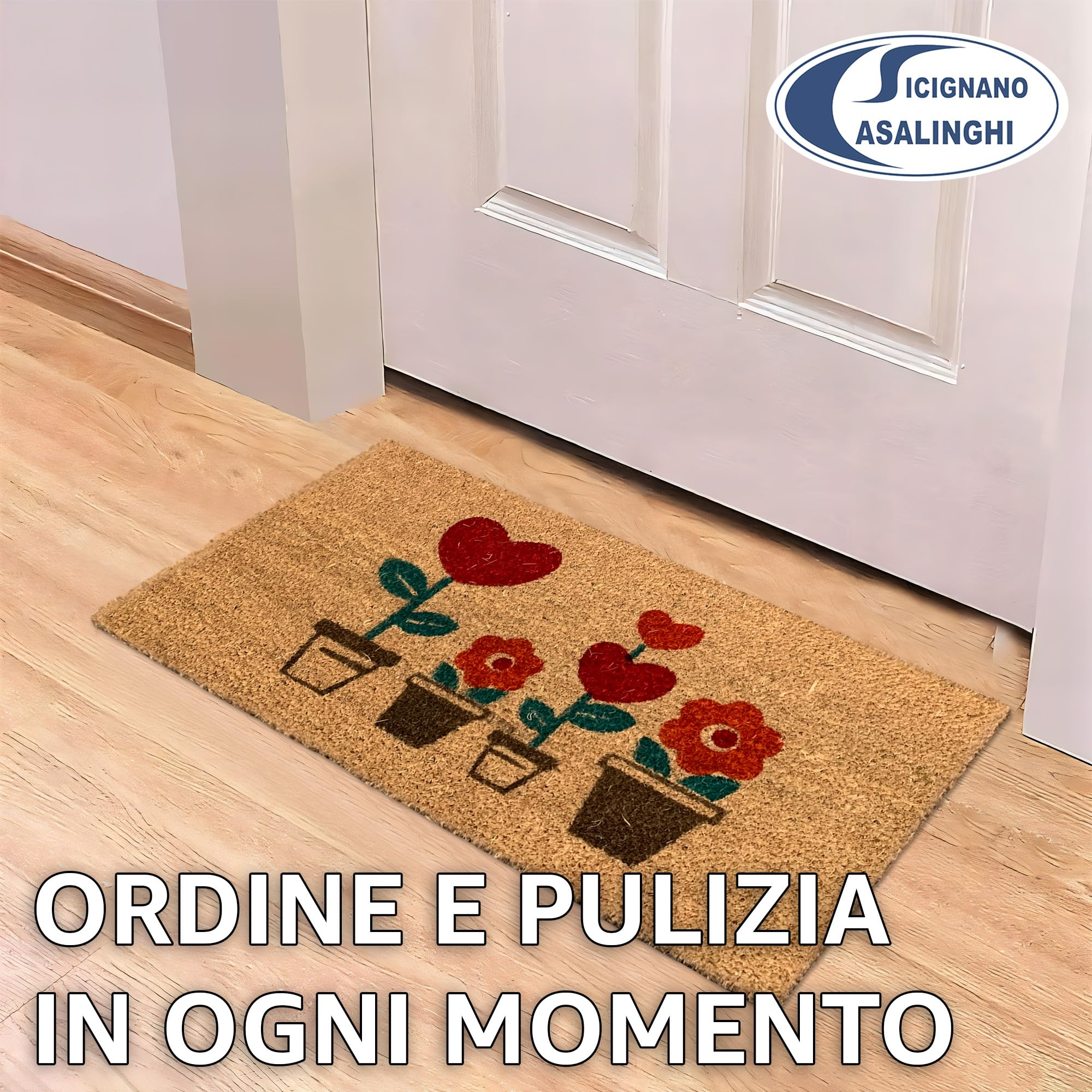 Sicignano - Paillasson en fibre de coco rectangulaire Gulliver 40 x 70 cm avec fond antidérapant - Tapis d'entrée extérieur intérieur, nettoyage maison bureau (1, Welcome)