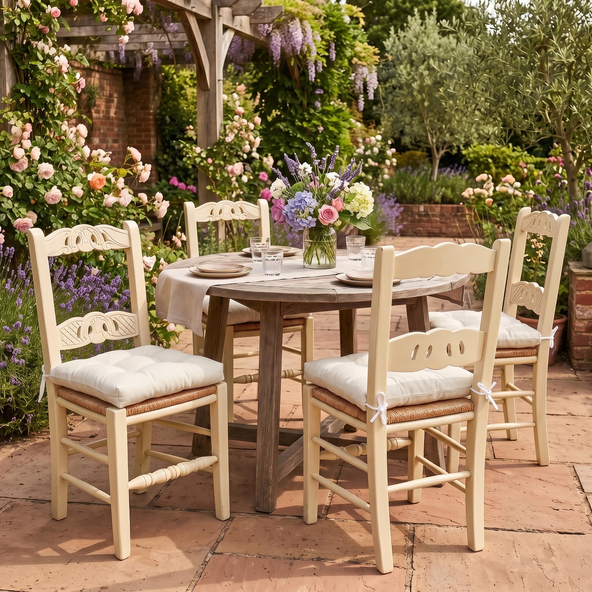 Cojines para Sillas de Terraza (Pack de 6). Cojines Silla 40x40 cm (Grosor Extra 8 cm). Cojin Silla Exterior. Cojines Exterior Comedor, Cocina, Terraza y Jardín. (6, Blanco, 40x40x8)