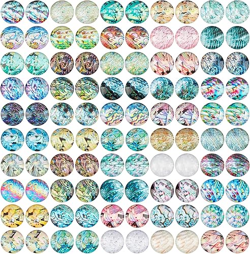 Miniatura 8 de PH PandaHall Cabujones de cristal de concha de 0.984 in, 50 estilos, azulejos de concha de mar, cabujones junto al mar, mosaico de conchas de mar,