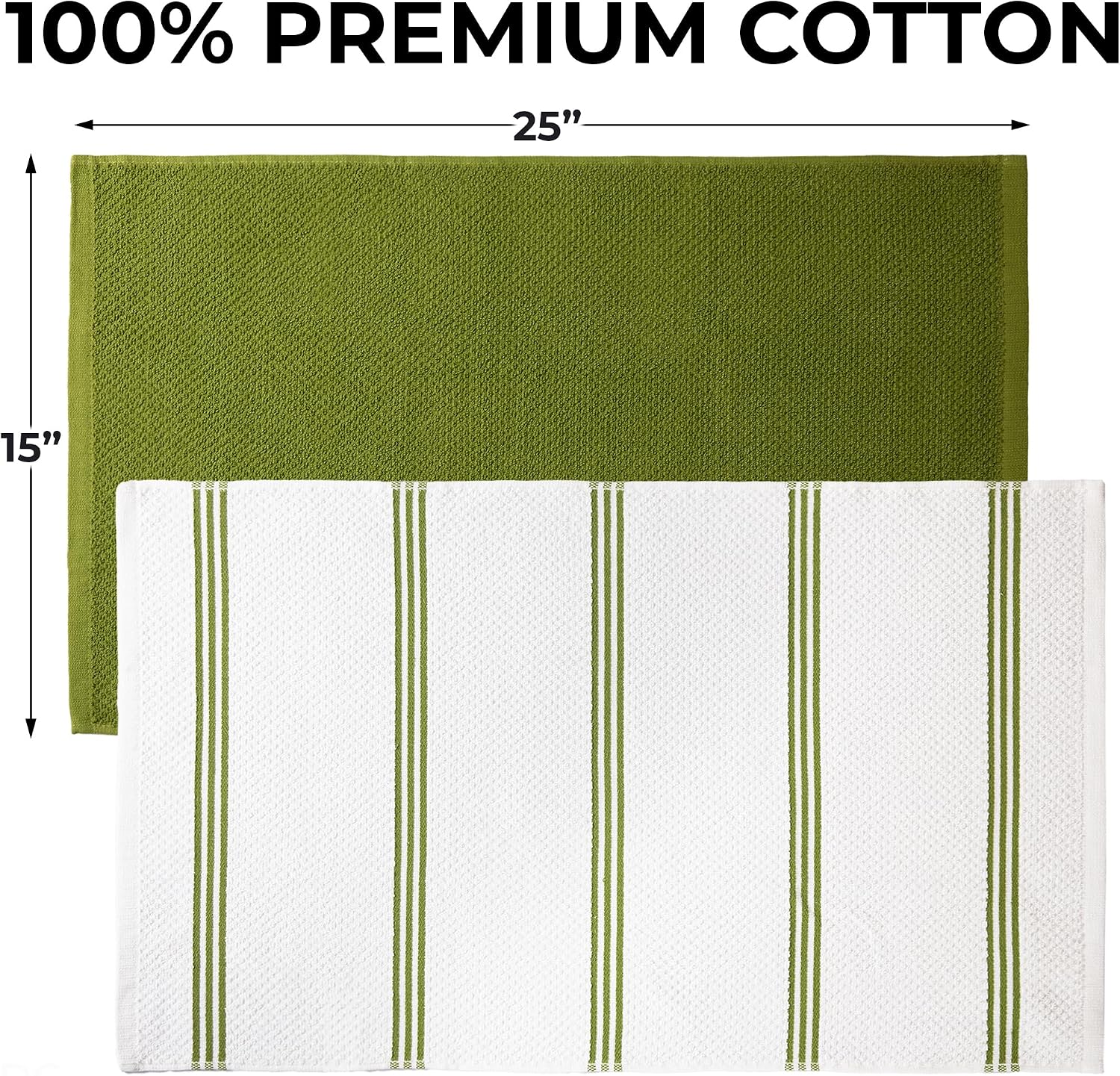 Zulay Kitchen 100% Cotton Dish Towels - 3-Pack, 15x25 Highly Absorbent Kitchen Towels, Soft and Durable Tea Towels, Dish Cloths for Baking, Washing, Cleaning & Drying - 3 Stripe - Dark Green image 4