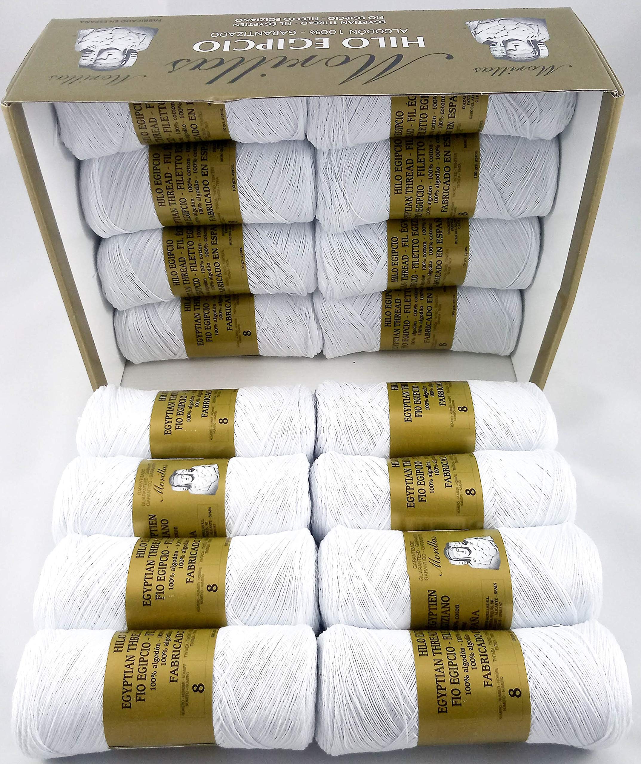 Confezione di zeppelin in cotone perlato 100% egiziano mercerizzato per fai da te e lavorare a maglia a mano con una finitura elegante. (16 pezzi Perlé N8, bianca