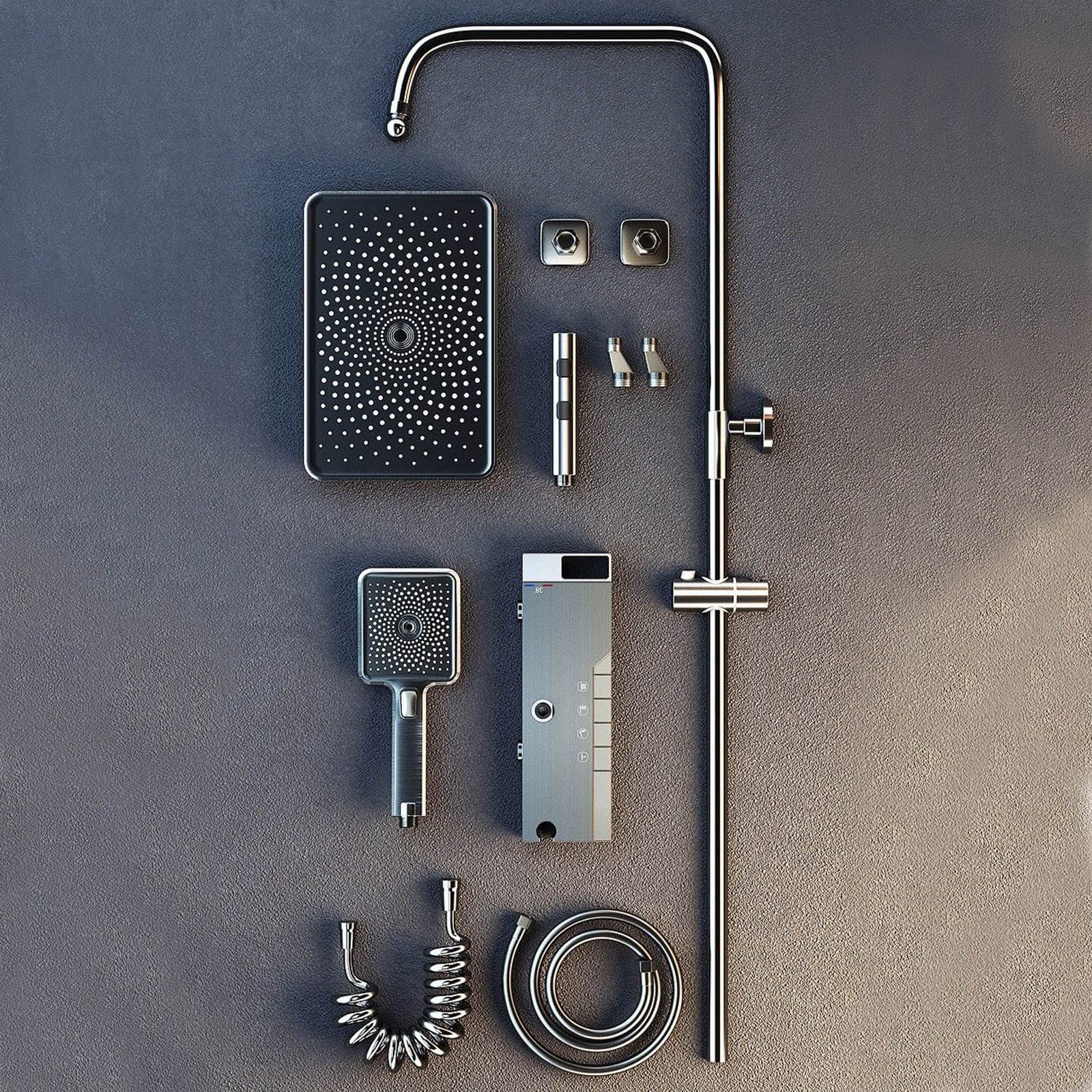 Sistema Doccia a Vista con Display della Temperatura, Set Rubinetto, soffione a Parete, Include Doppia Testa, beccuccio per Vasca e doccetta per Bidet per WC, Kit