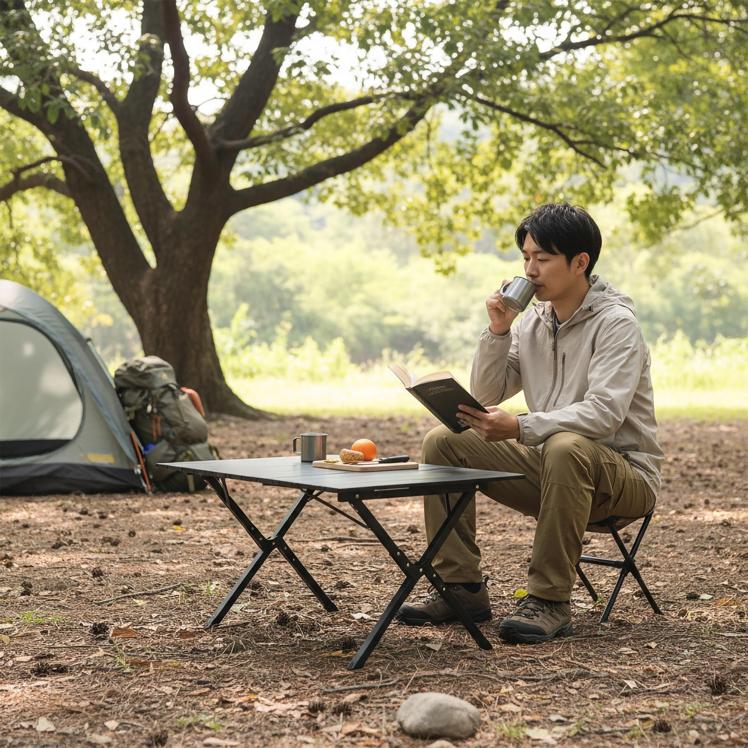 Relaxdays Table de Camping Pliable et résistante aux intempéries, réglable, 44×90×60 cm, Noire