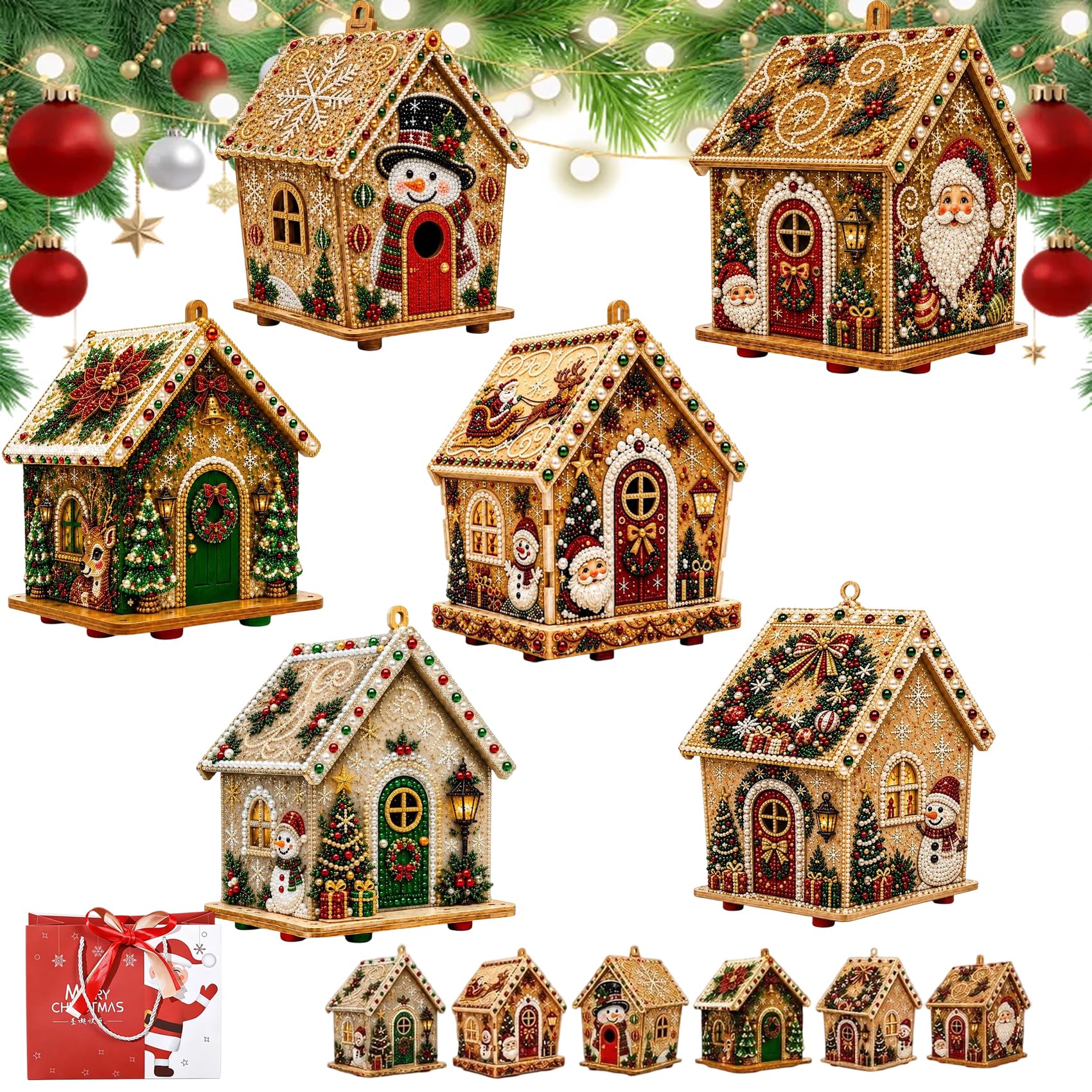 DIY Diamond Painting Weihnachten 3D Holzhaus Perlenkunst Bastelset，6