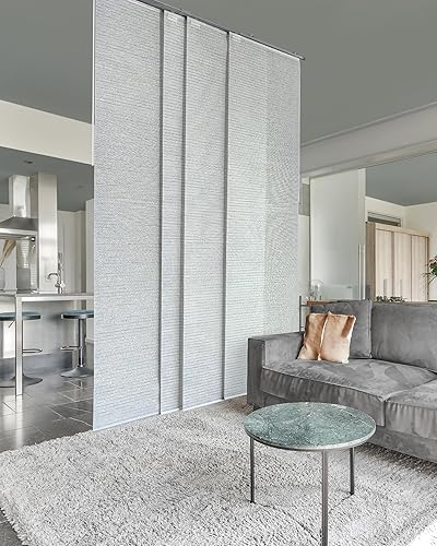 Miniatura 10 de GoDear Design cortina de panel deslizante ajustable de lujo sheer 45.8"- 86" de ancho x 96" de alto, riel extensible, tela tejida natural que