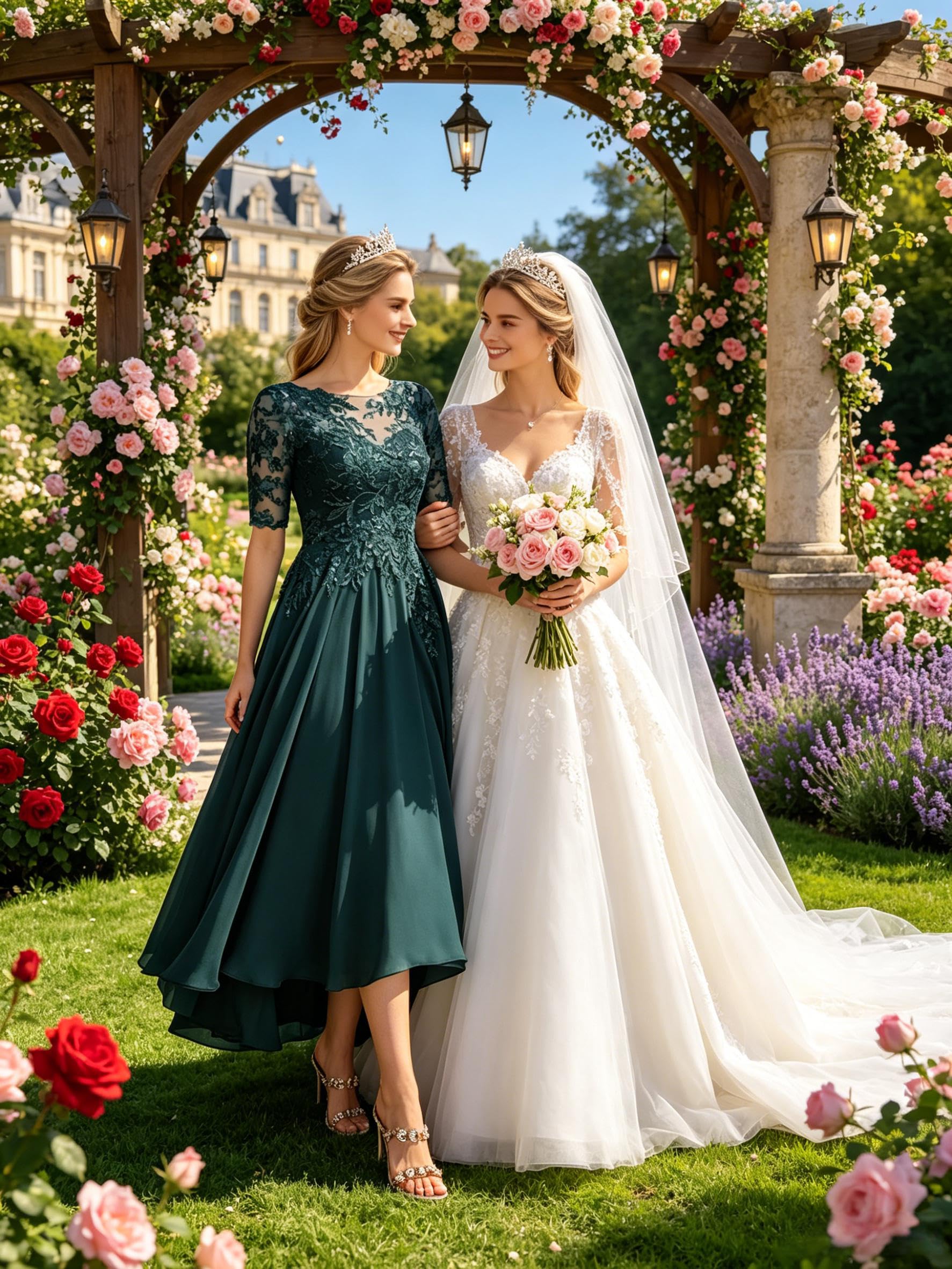 Spitzen-Applikationen, U-Boot-Ausschnitt, Brautmutter-Kleid, Chiffon, halbe Ärmel, Tee-Länge, Hochzeitsgästekleid für Damen