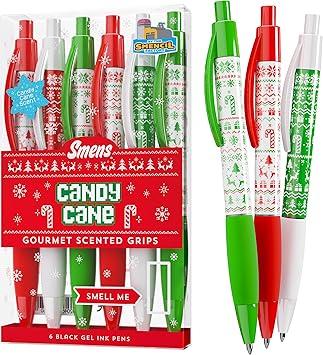 Candy Cane Scented Black Gel Ink Pens 6 Count