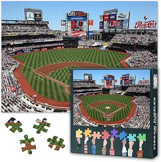 1000 Piece Jigsaw Puzzles for Adults Citi Field New York Ballpark Painting Jigsaw Puzzle Aerial View of Baseball Stadium 1000 Pieces Puzzles Game Home Wall Decor DIY Craft Flower Puzzle Art Gift