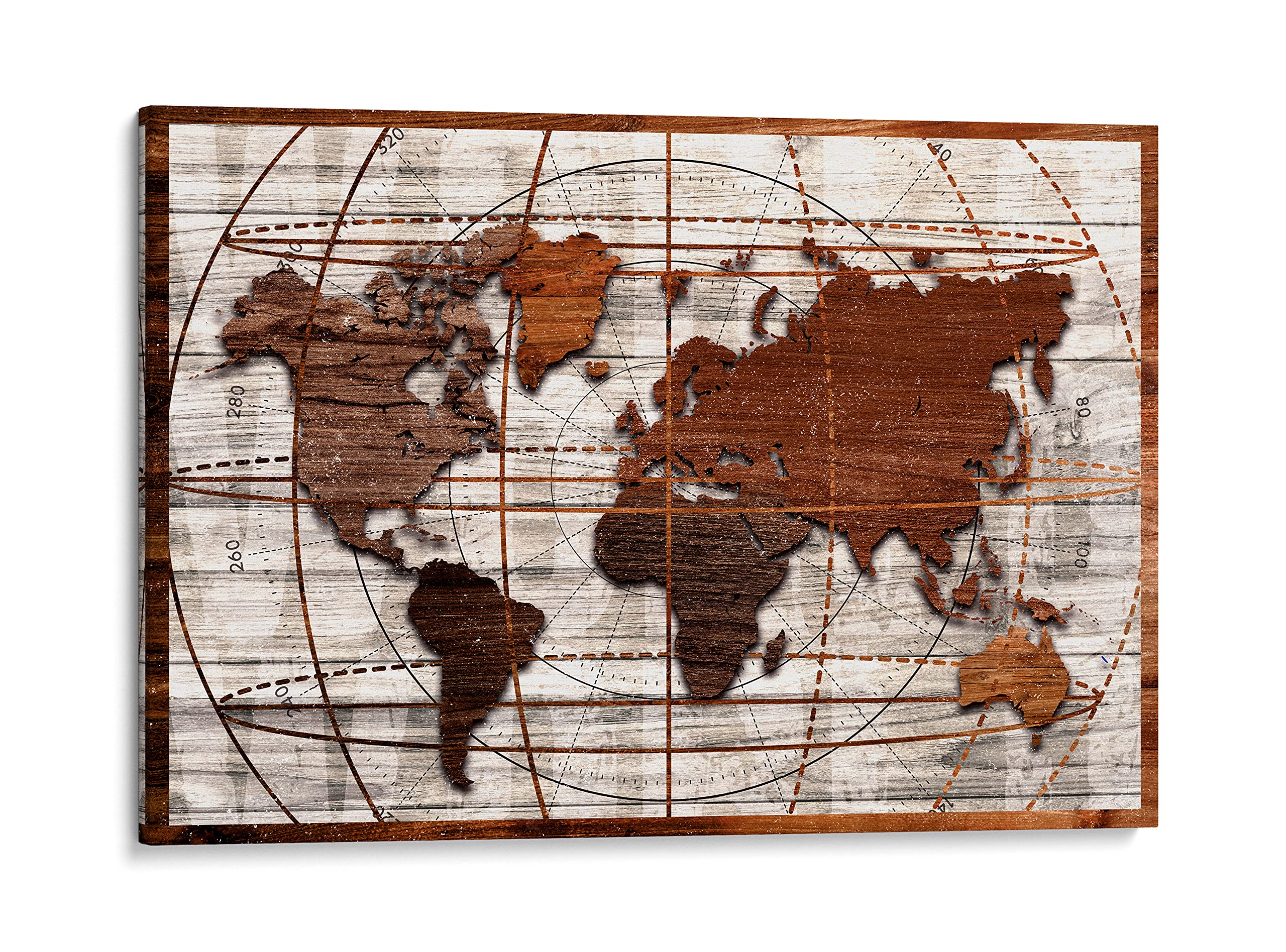 INTALENCE ART World Map Wall Art Decor Modern Print on Canvas, 8x12 inches 3D Rustic Gift Picture Home Decor, Unique Vintage Wood Style Office and Living Room Poster Decoration. Classic Wrapped Artwork Painting. Easy and Ready to Hang.