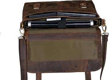 HLC handolederco 15 Buffalo Leather Vintage Rustic Leather Messenger Laptop Briefcase Satchel Bag for Men and Women