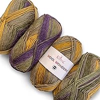 Vista 12 de Hilo de lana Wool Wonders para ganchillo, paquete de 4 (585 m / 400 g), patrones gratuitos - Hilo de lana para tejer - Aran/Grueso #4 Peso medio