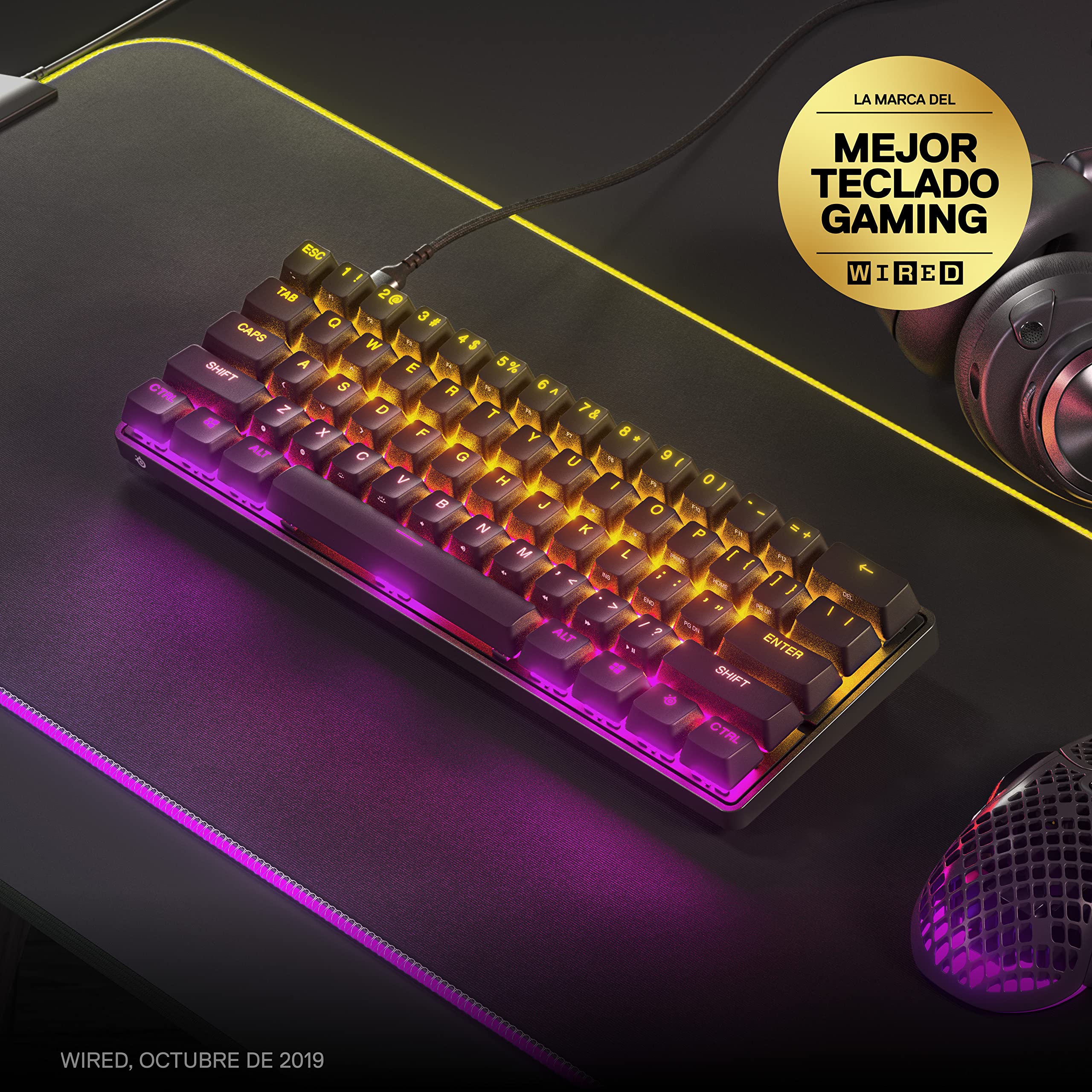 SteelSeries Apex 9 Mini - Teclado Mecánico de Gaming - Interruptores ópticos - Accionamiento de 2 puntos - Forma compacto Esports Mini 60 % - Interruptores intercambiables - Teclado nórdico (QWERTY) - 4