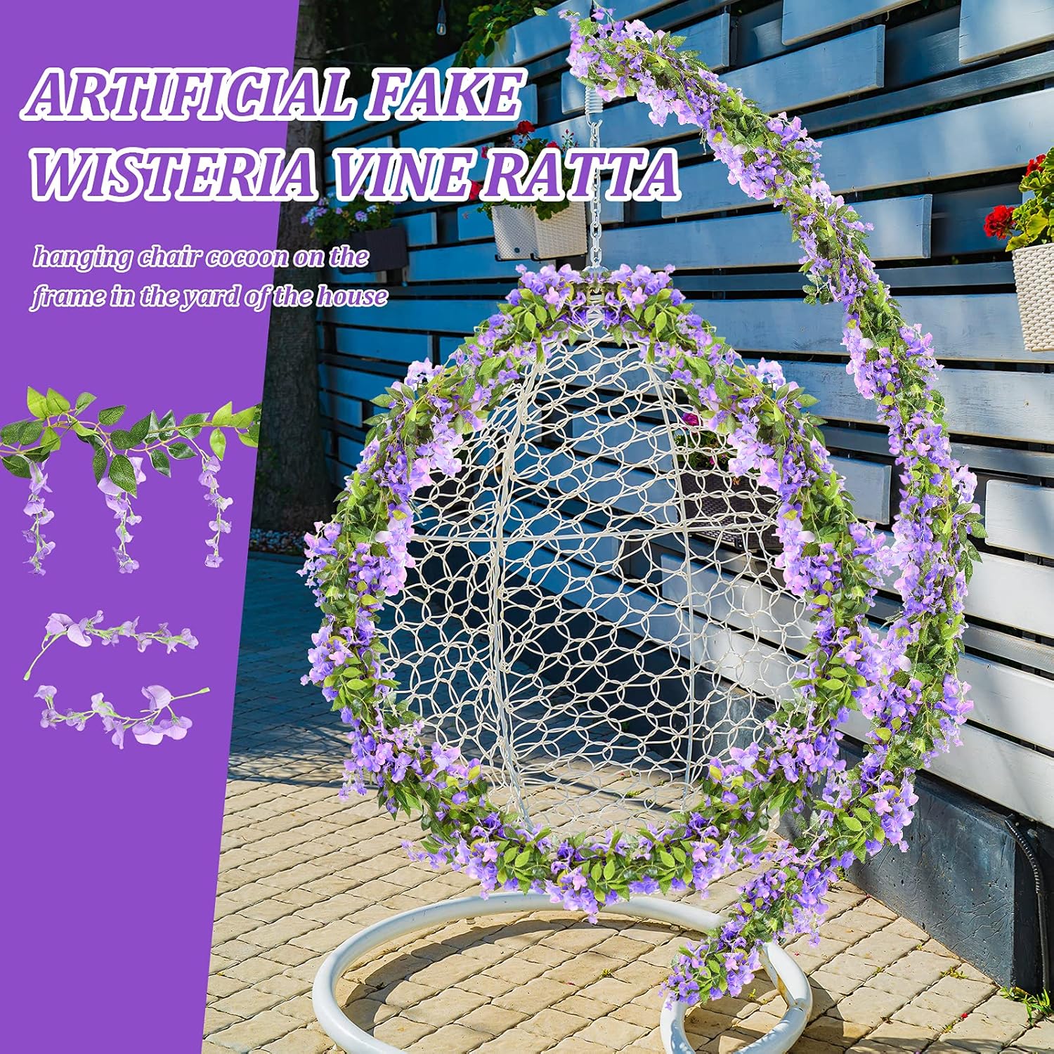 Syhood 4 Pieces 26 Ft in Total Purple Wisteria Garland Hanging Flowers Artificial Vine Wedding Silk Wisteria Hanging Flower for Wedding Arch Home Garden Party Outdoor Decor
