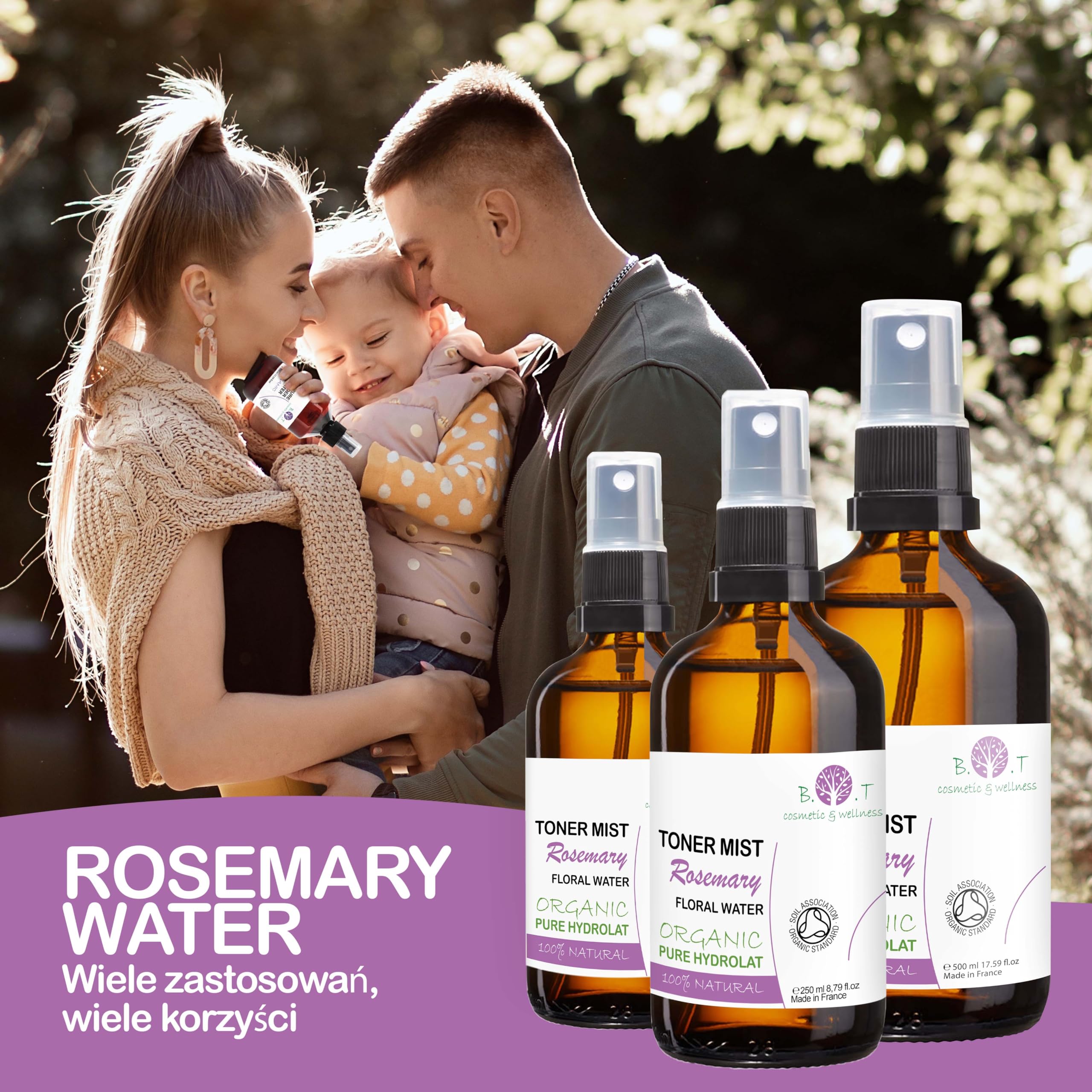 B.O.T Cosmetic & Wellness - Organiczny Hydrolat Rozmarynowy 100ml | Naturalny Tonik do Twarzy/Włosów | Spray do Ciała | DIY Kosmetyki, Rozmiar: 100 ml