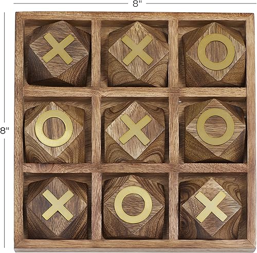 Miniatura 3 de Deco 79 Juego geométrico de madera con incrustaciones doradas, 8 x 8 x 1 pulgadas, marrón