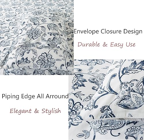 Miniatura 6 de FADFAY Juego de sábanas de cachemira de lujo tamaño matrimonial, ropa de cama de cachemira azul marino, juego de sábanas florales de color beige