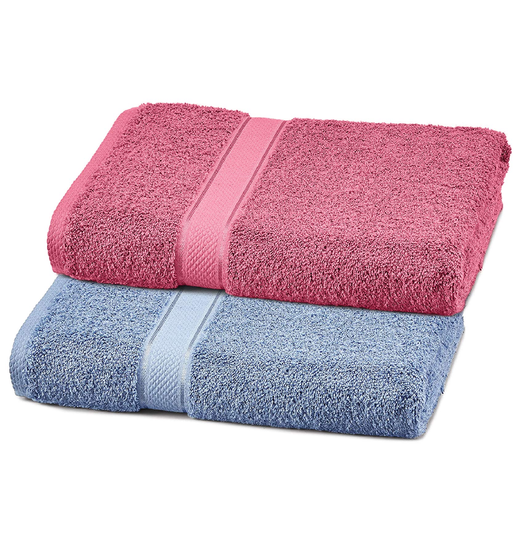 Abstract Solid Luxurious Bath Towels – 100% Natural Cotton Towel Set – Super Absorbent Towels for Bathroom – 27” x 54” – Pink Rose and Chambray Blue –
