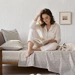 JELLYMONI 100% Cotton Sheet Set, Tan Striped, Queen | Soft breathable cotton, Deep pocket fit, Complete sheet set, Envelope closure, Bedroom refresh