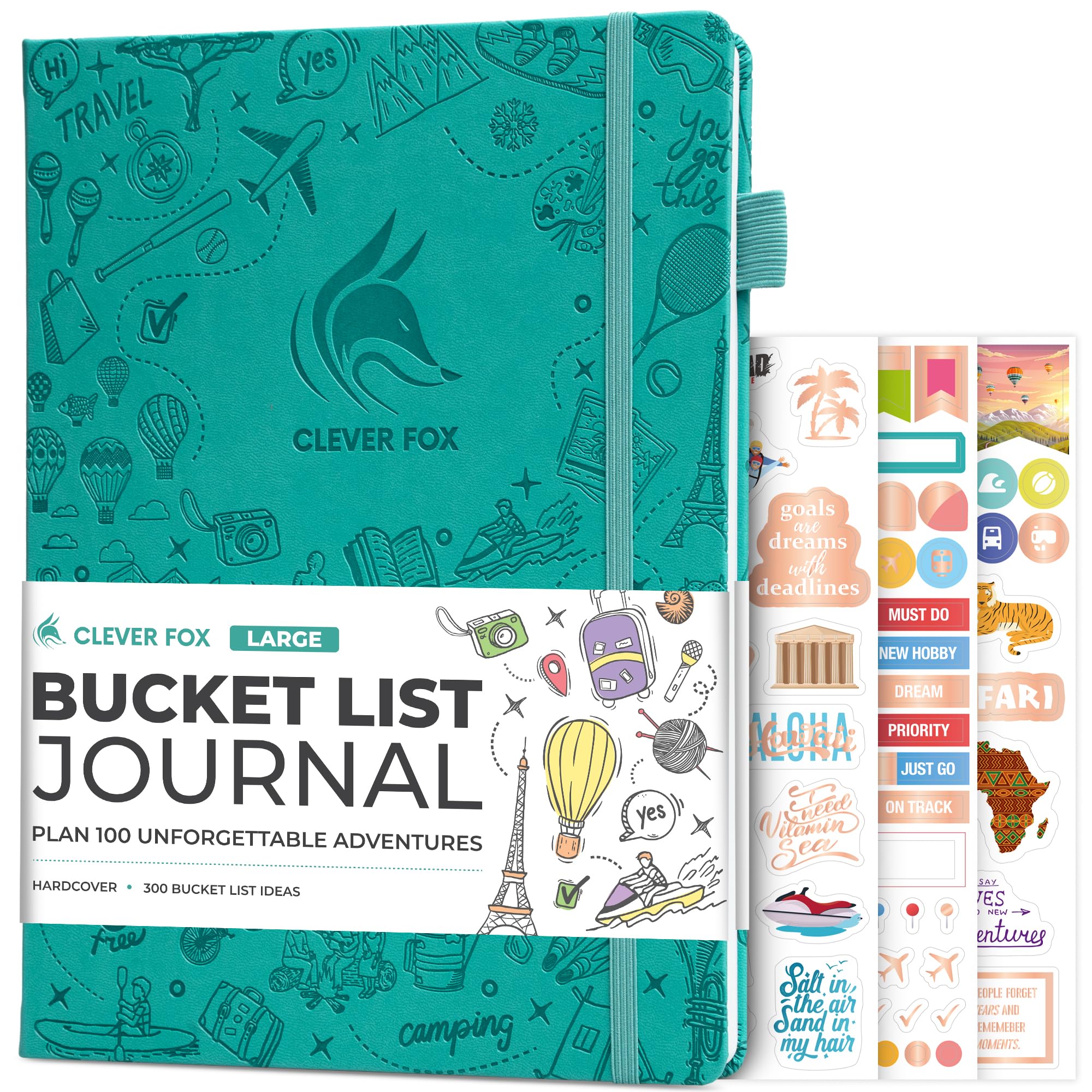 Clever Fox Bucket List Journal Large – Inspirational Book for Memories & Adventures – Motivational Bucket List Notebook for Couples, A4 (Turquoise)