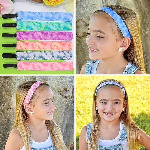 Miniatura 6 de FROG SAC 6 diademas de teñido anudado para niñas, bandas elásticas antideslizantes ajustables para el pelo de arcoíris para niñas y adolescentes,