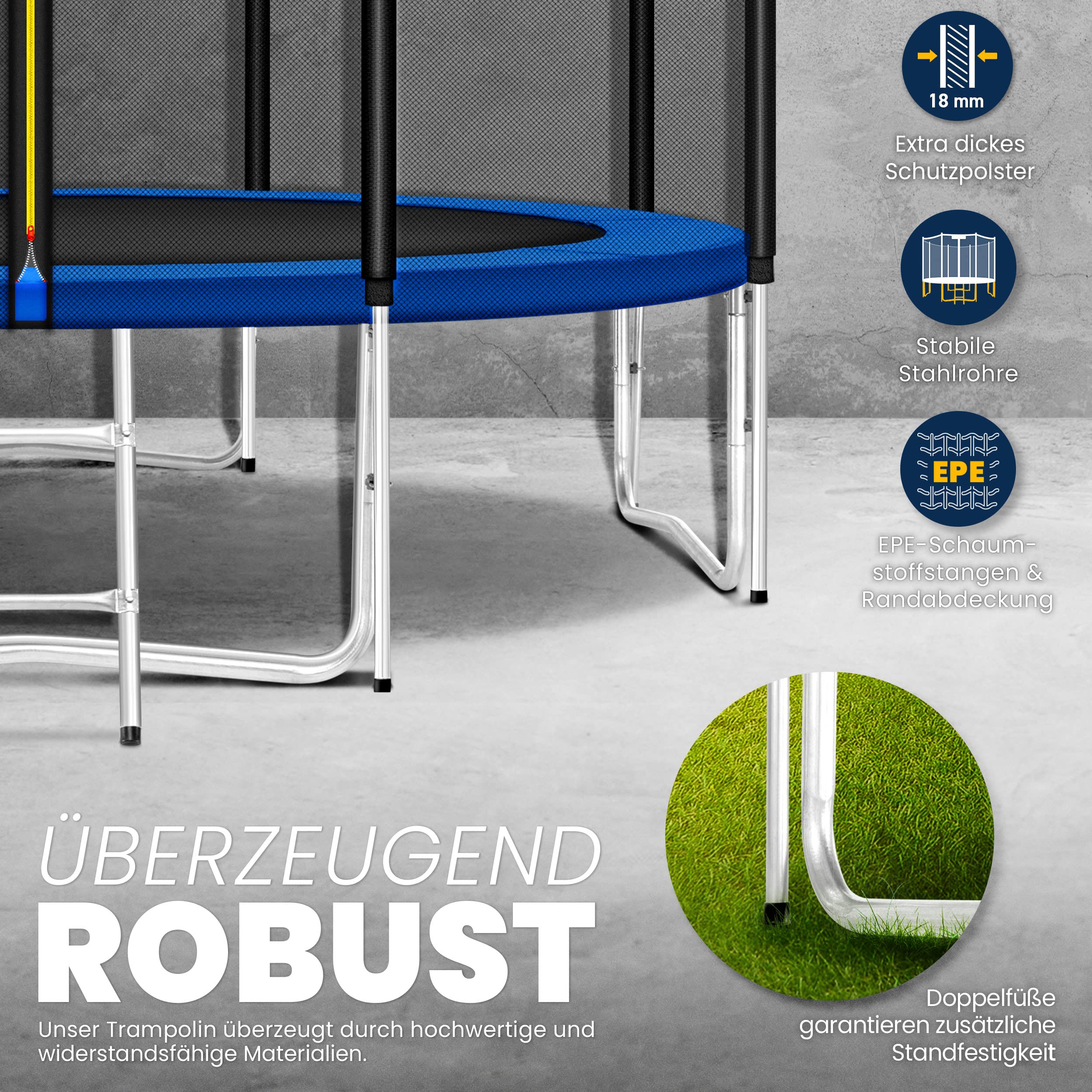 KIDUKU® Trampolin Ø 244/305/366/427 cm | TÜV Rheinland geprüft | Komplettset mit Sicherheitsnetz, Leiter, Randabdeckung & Zubehör | Outdoor Gartentrampolin Kinder-Trampolin Belastbarkeit 150 kg